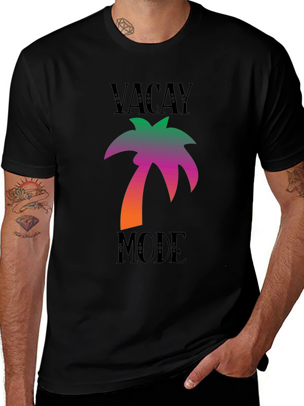 Vacay Mode Black Palm Tree Graphic Tee