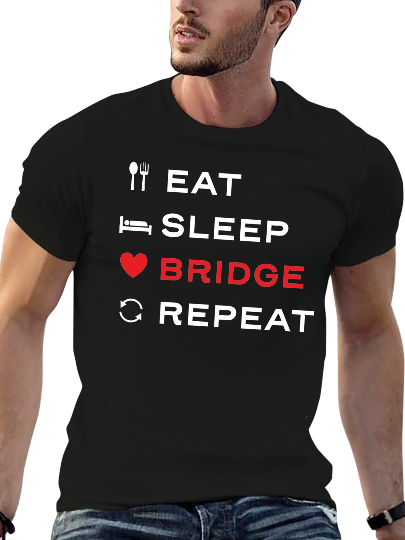 Eat Sleep Bridge Repeat Black T-Shirt