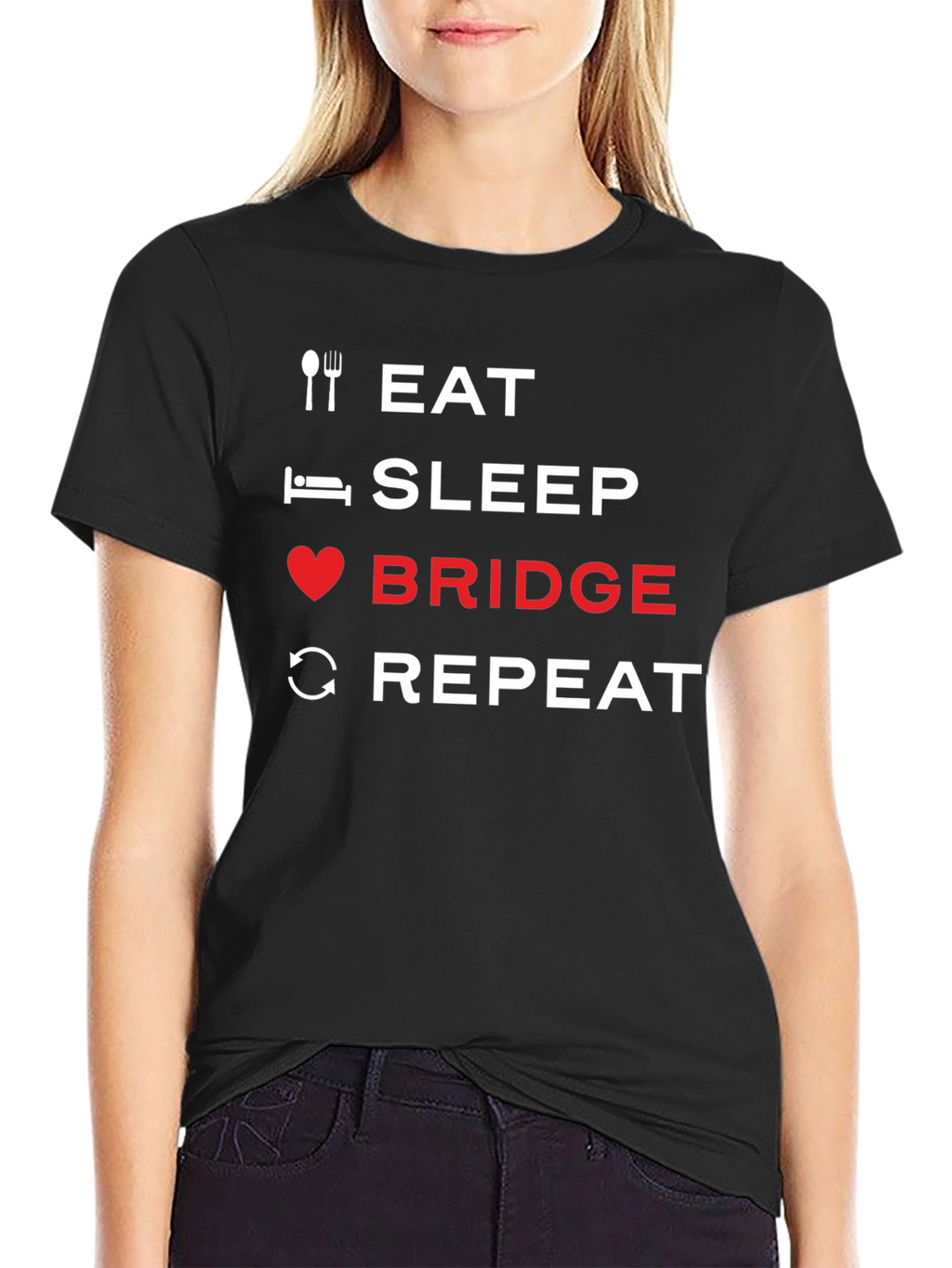 Eat Sleep Bridge Repeat Black T-Shirt