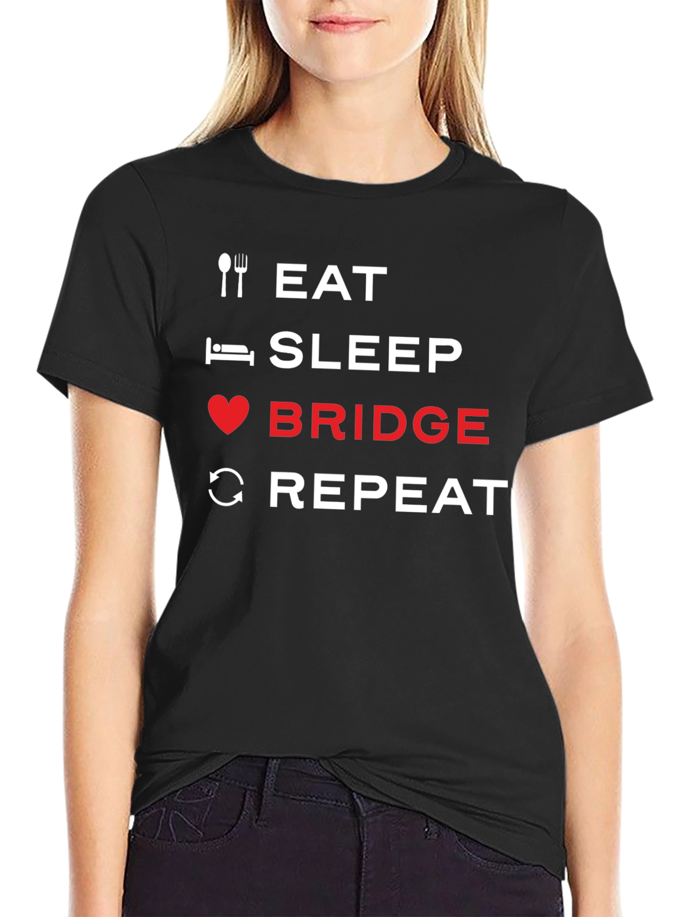 Eat Sleep Bridge Repeat Black T-Shirt