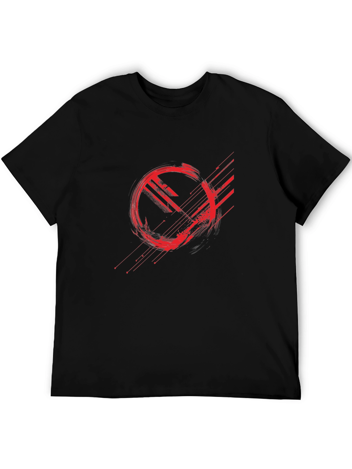 Abstract Red Graphic Print Black T-Shirt