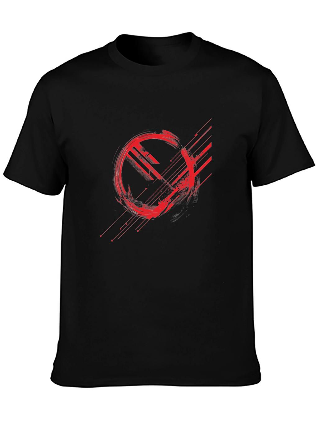 Abstract Red Graphic Print Black T-Shirt