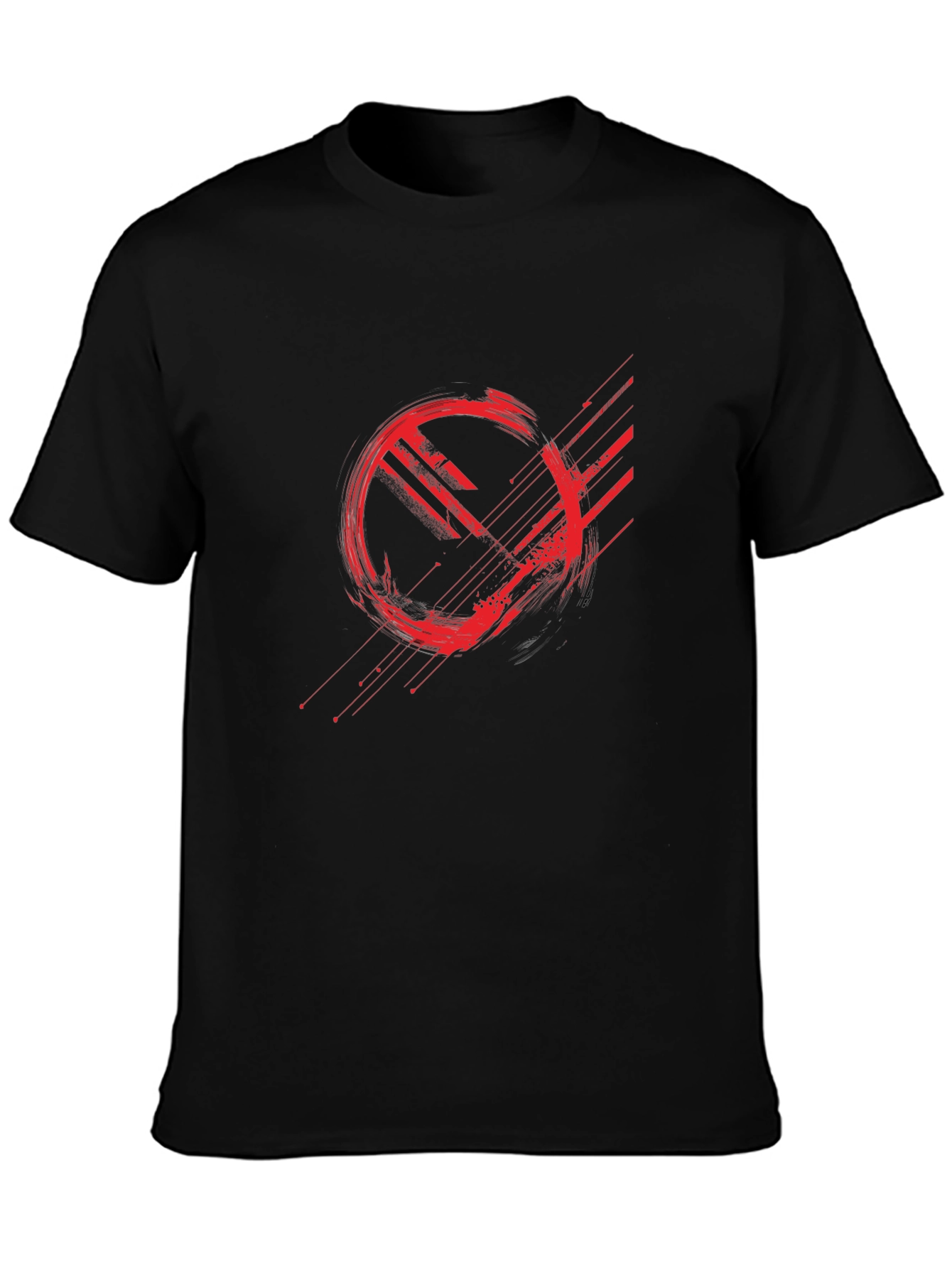 Abstract Red Graphic Print Black T-Shirt