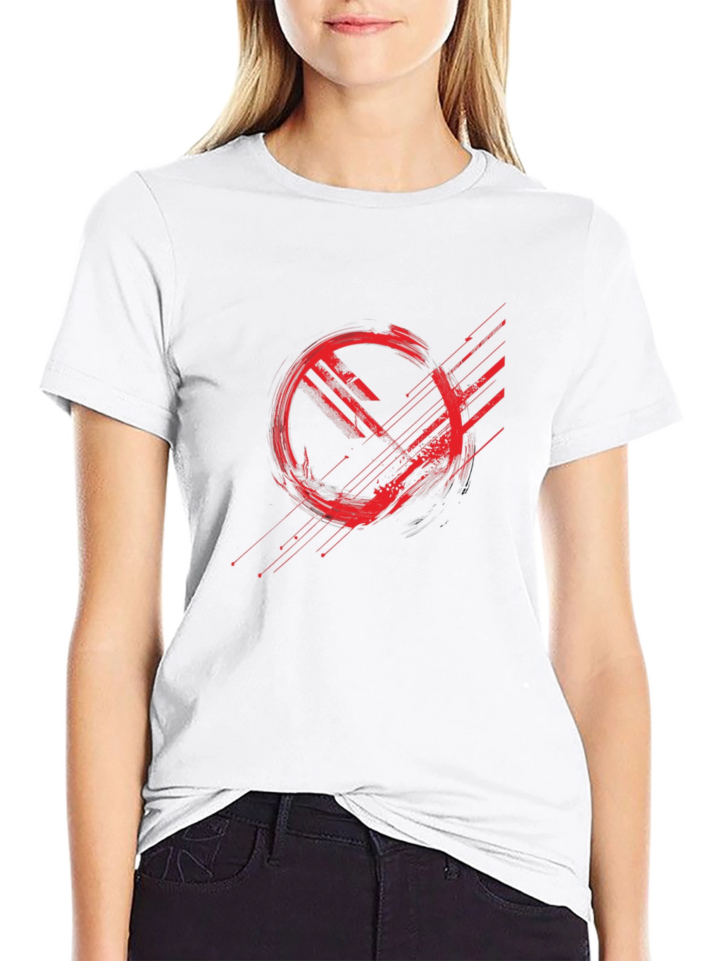 Abstract Red Graphic Print Black T-Shirt