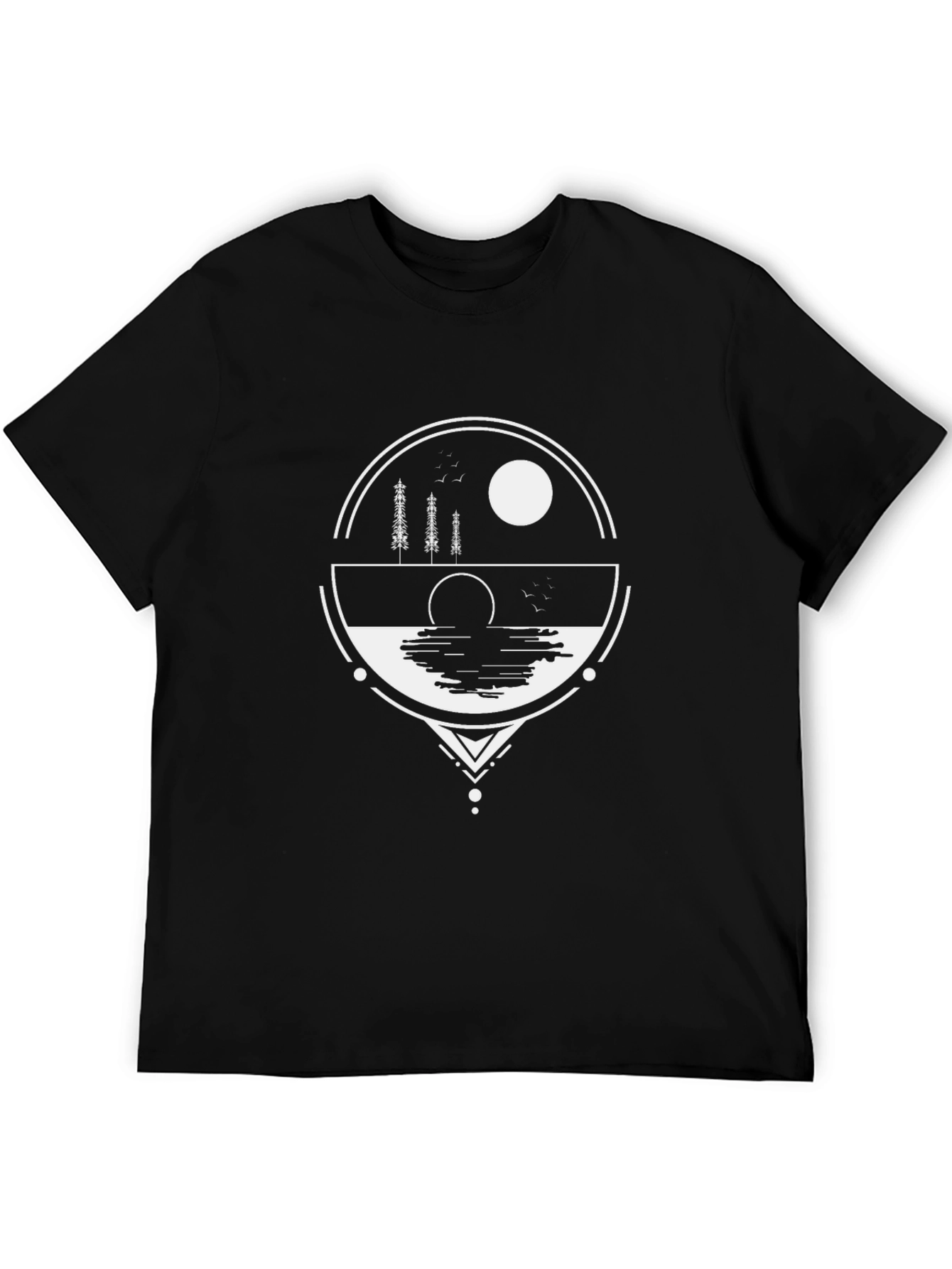 Geometric Nature Graphic Tee - Black Cotton Blend Shirt