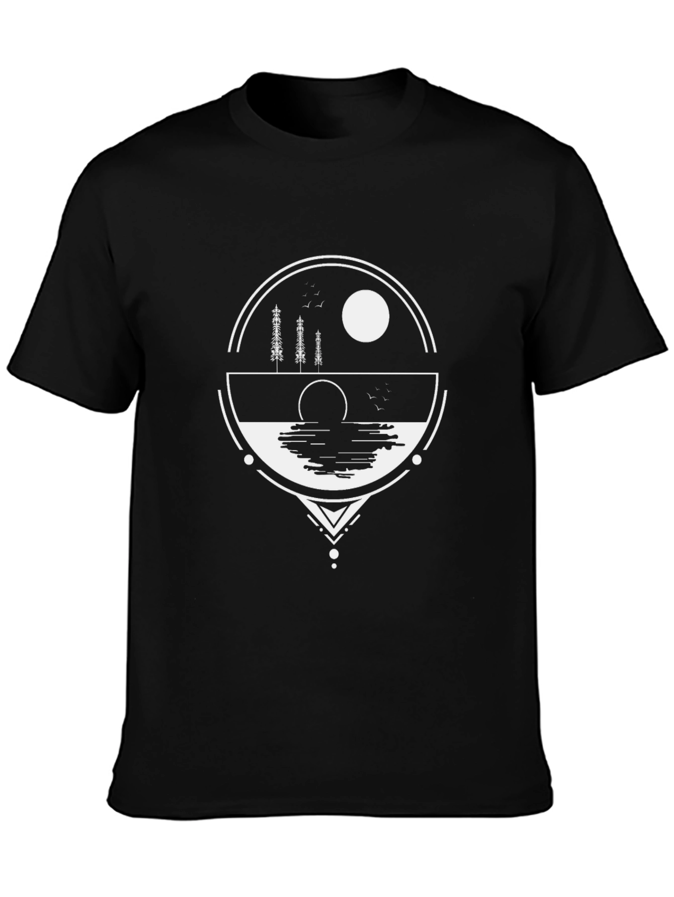 Geometric Nature Graphic Tee - Black Cotton Blend Shirt