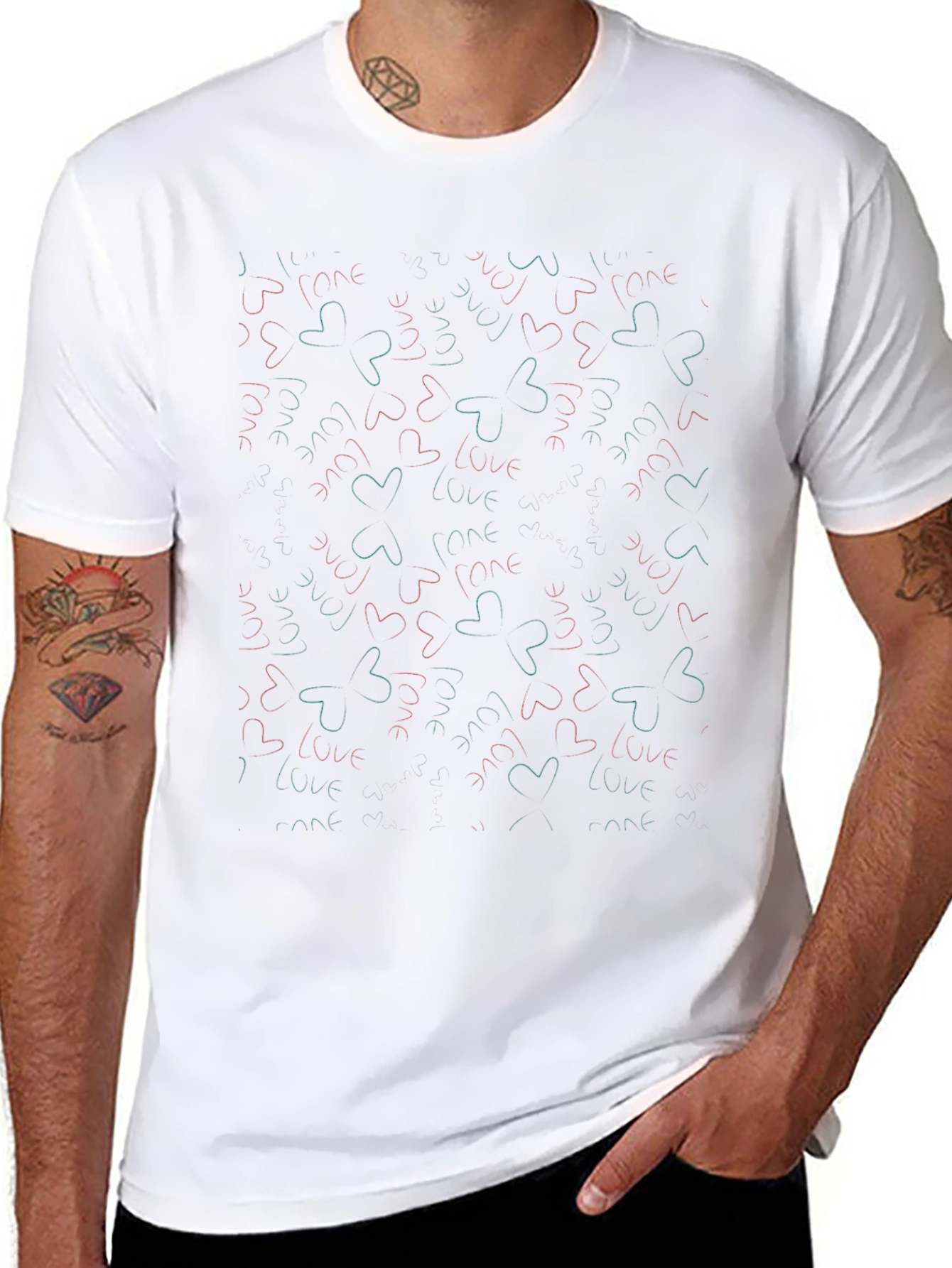 I Love You Heart Pattern Black T-Shirt