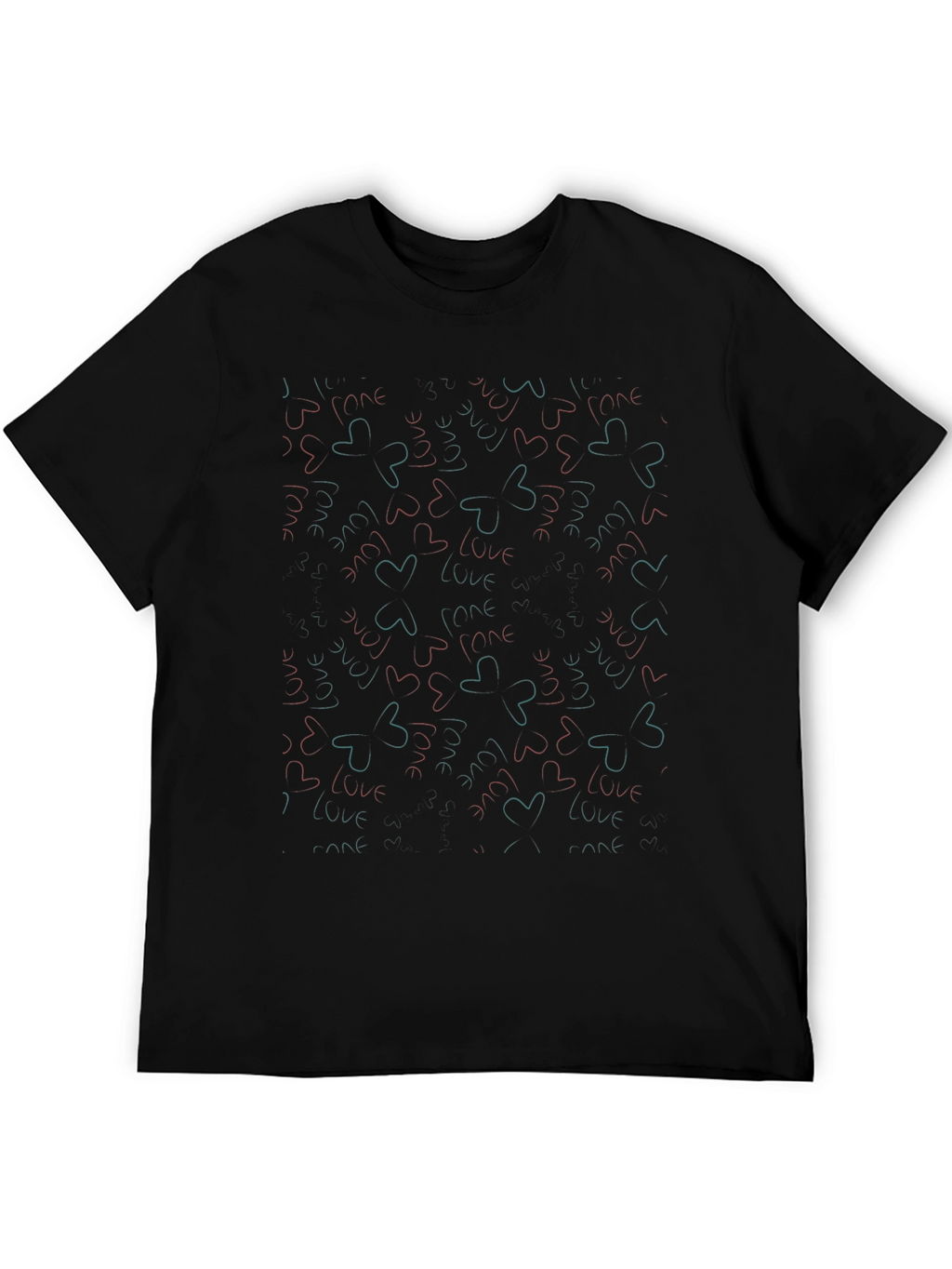 I Love You Heart Pattern Black T-Shirt