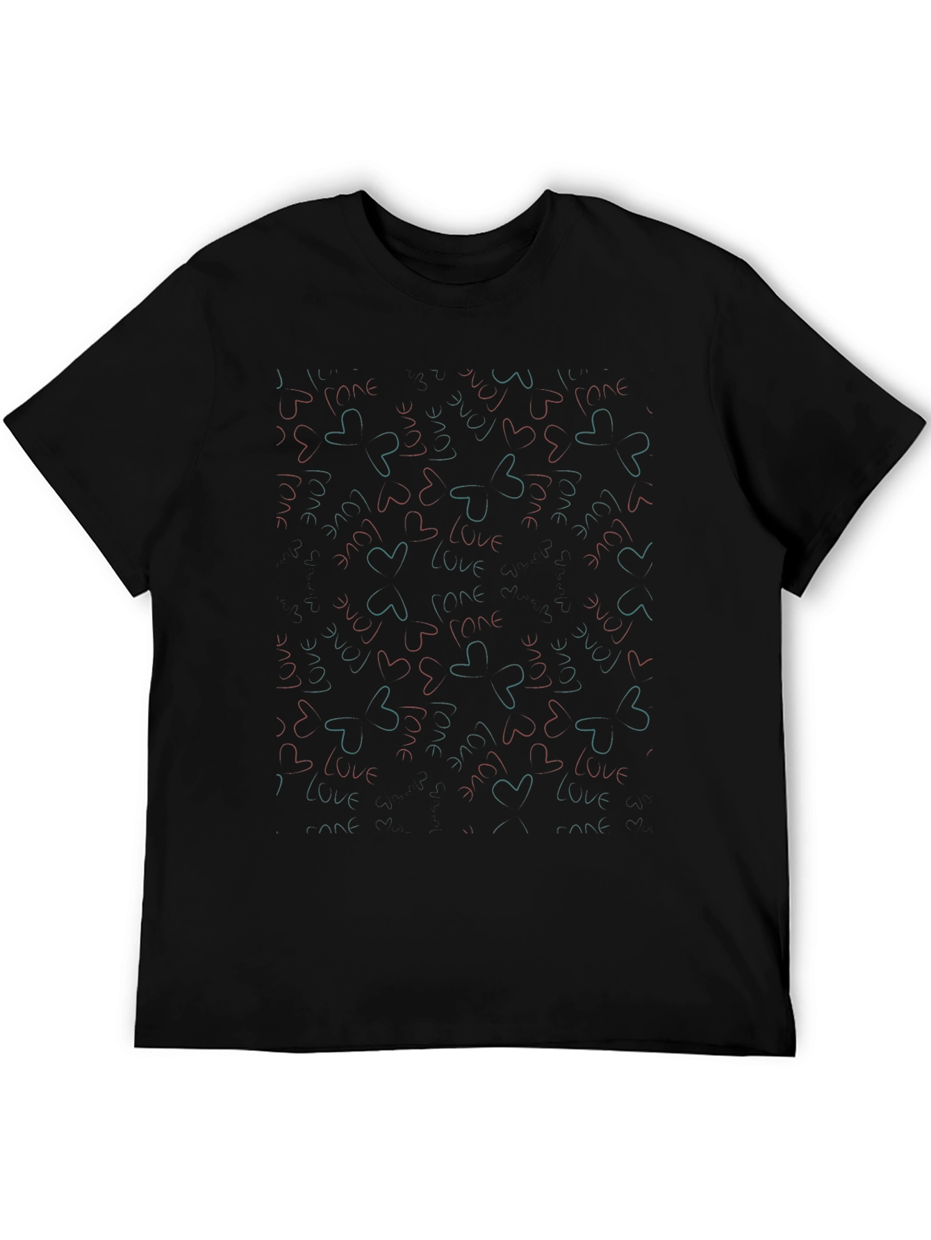 I Love You Heart Pattern Black T-Shirt