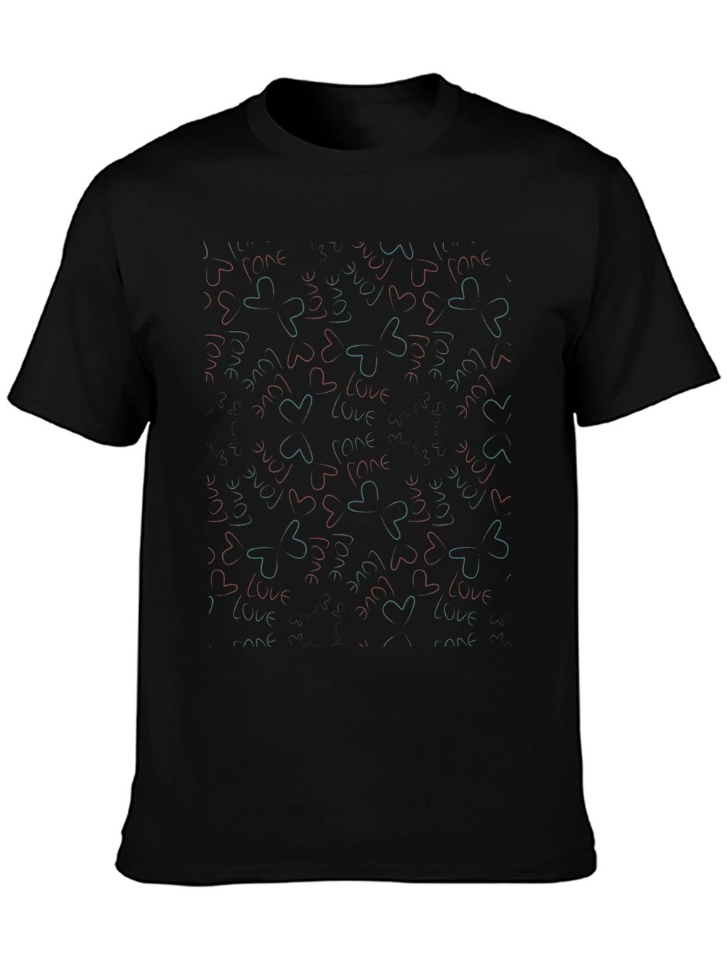 I Love You Heart Pattern Black T-Shirt