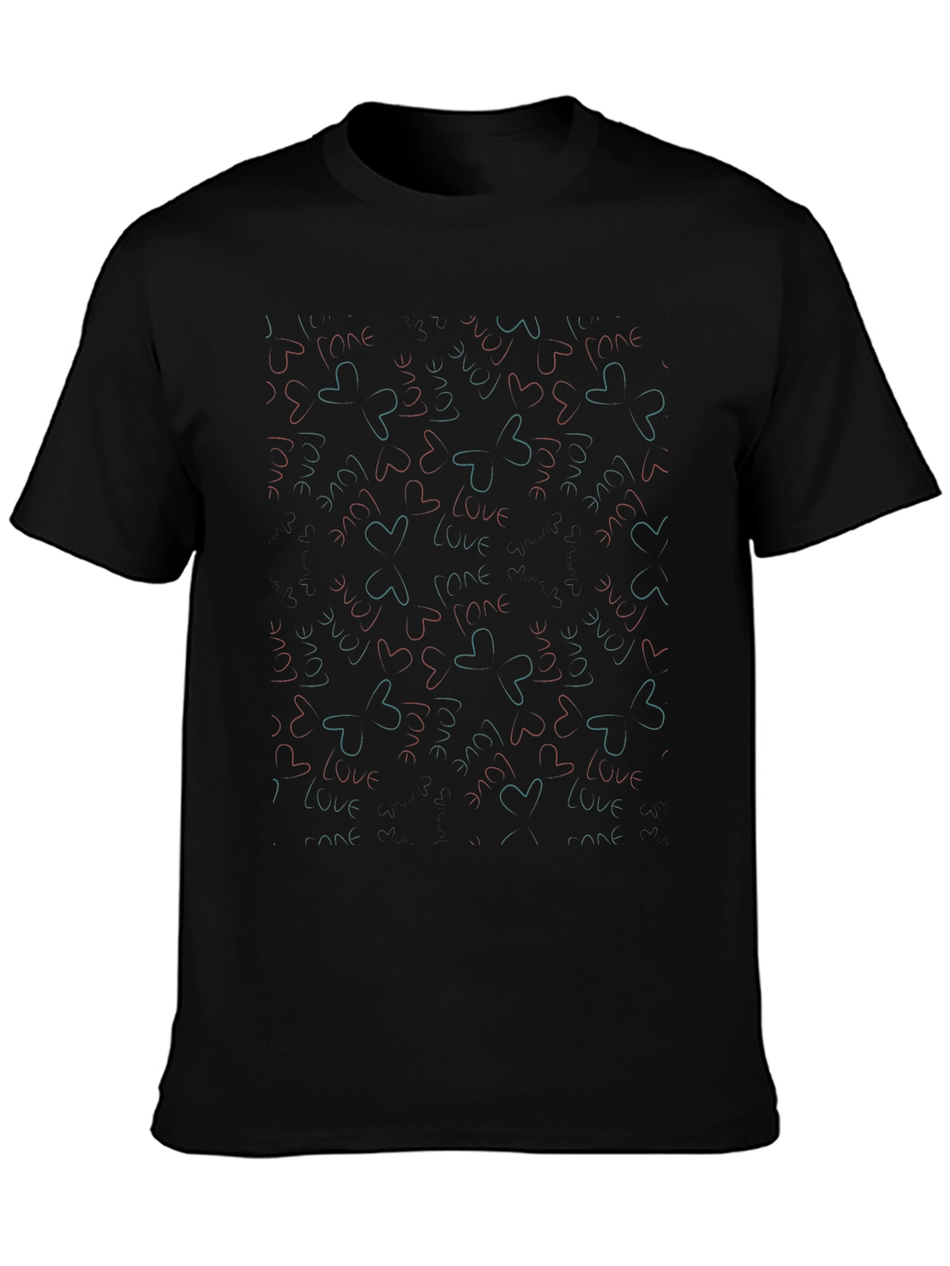 I Love You Heart Pattern Black T-Shirt