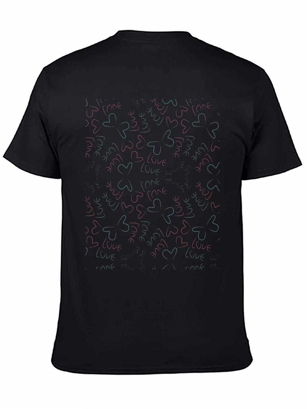 I Love You Heart Pattern Black T-Shirt