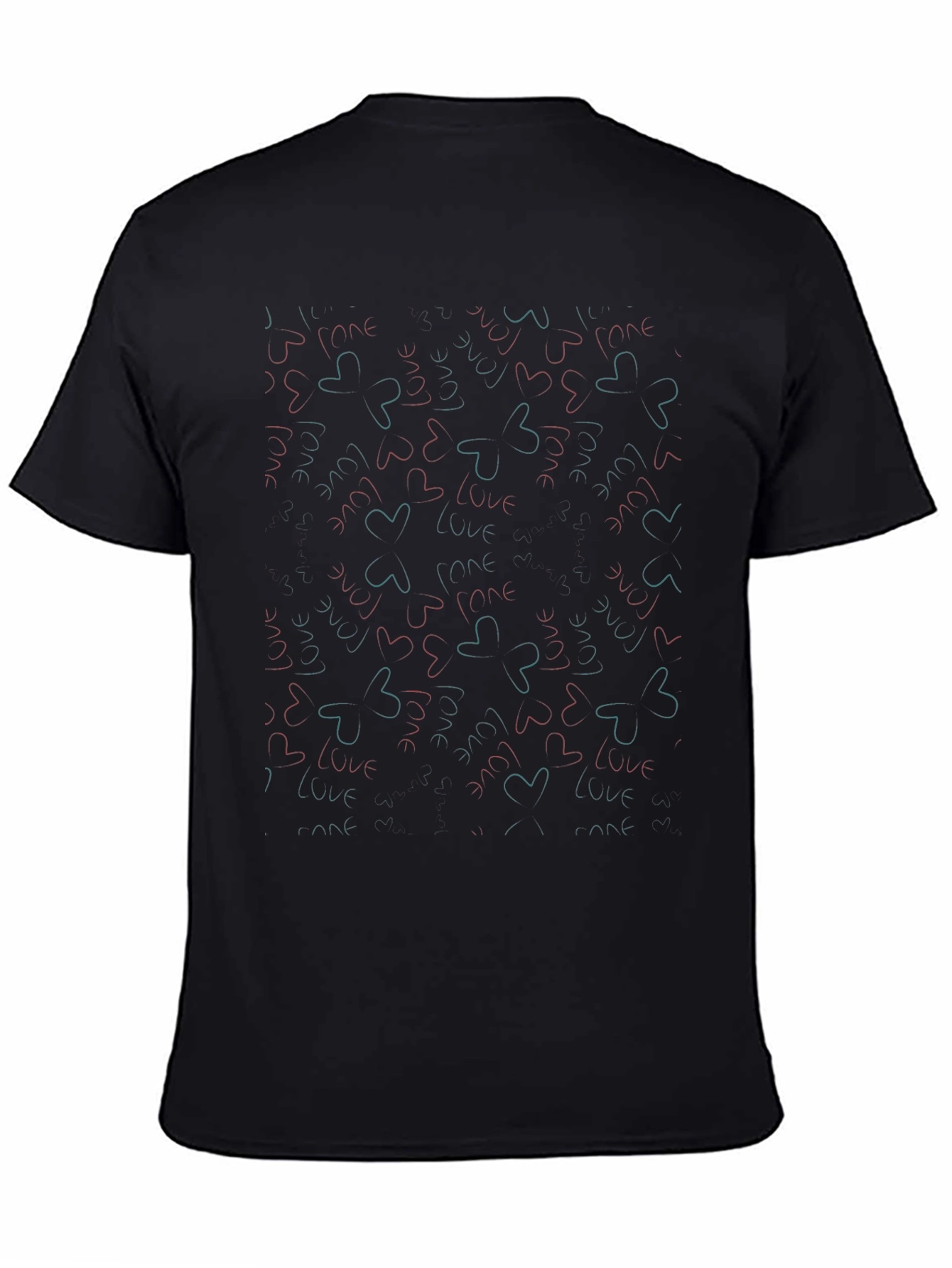 I Love You Heart Pattern Black T-Shirt