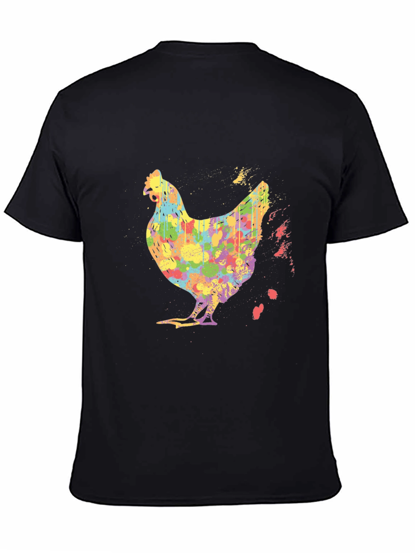 Colorful Chicken Graphic Tee - Mens Black T-Shirt