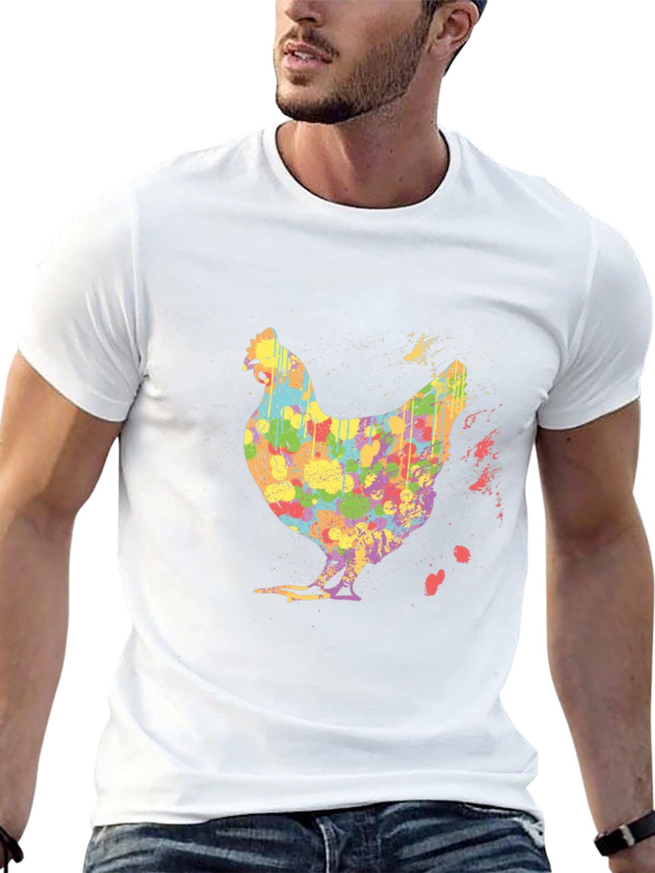 Colorful Chicken Graphic Tee - Mens Black T-Shirt