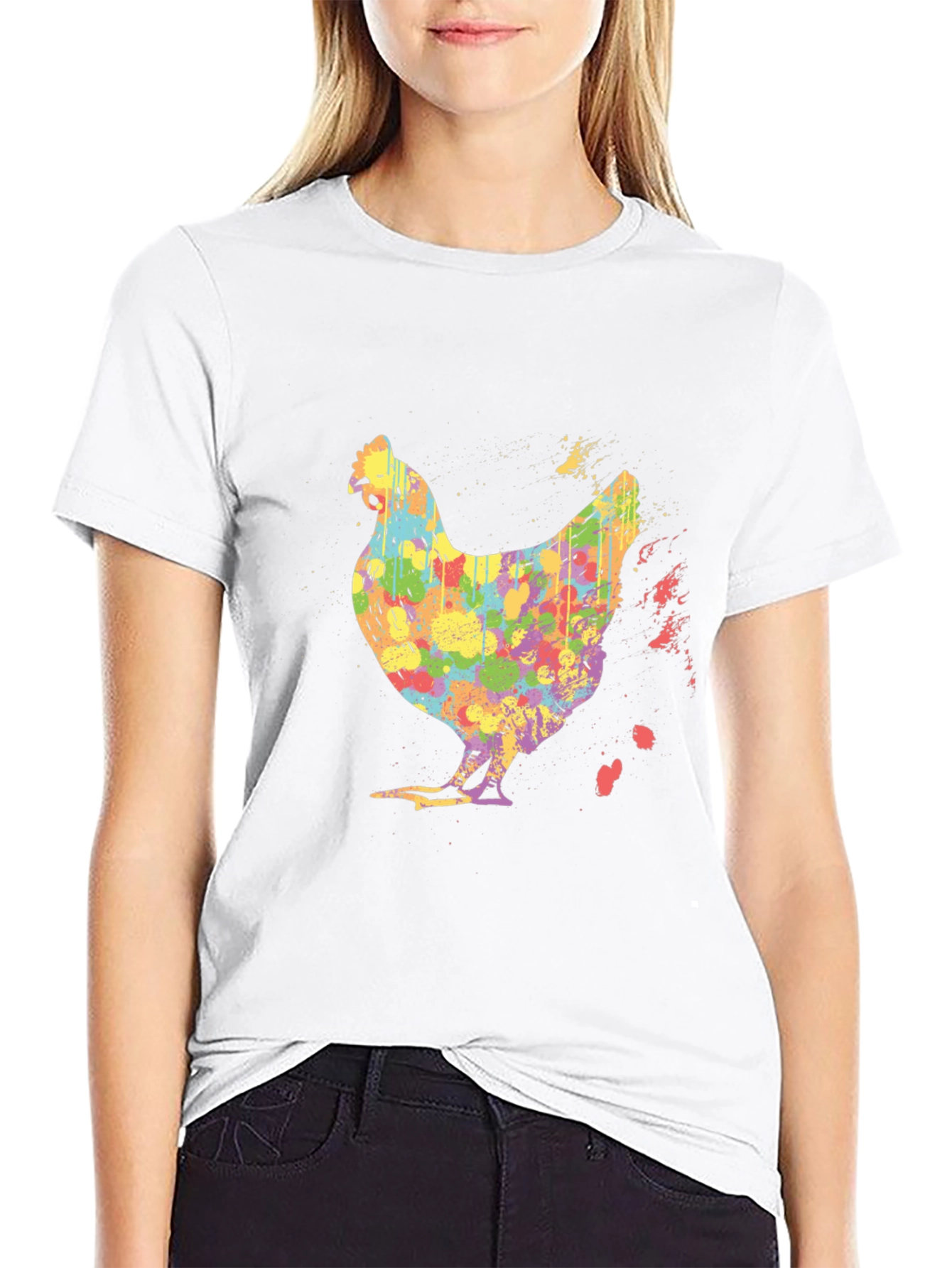 Colorful Chicken Graphic Tee - Mens Black T-Shirt