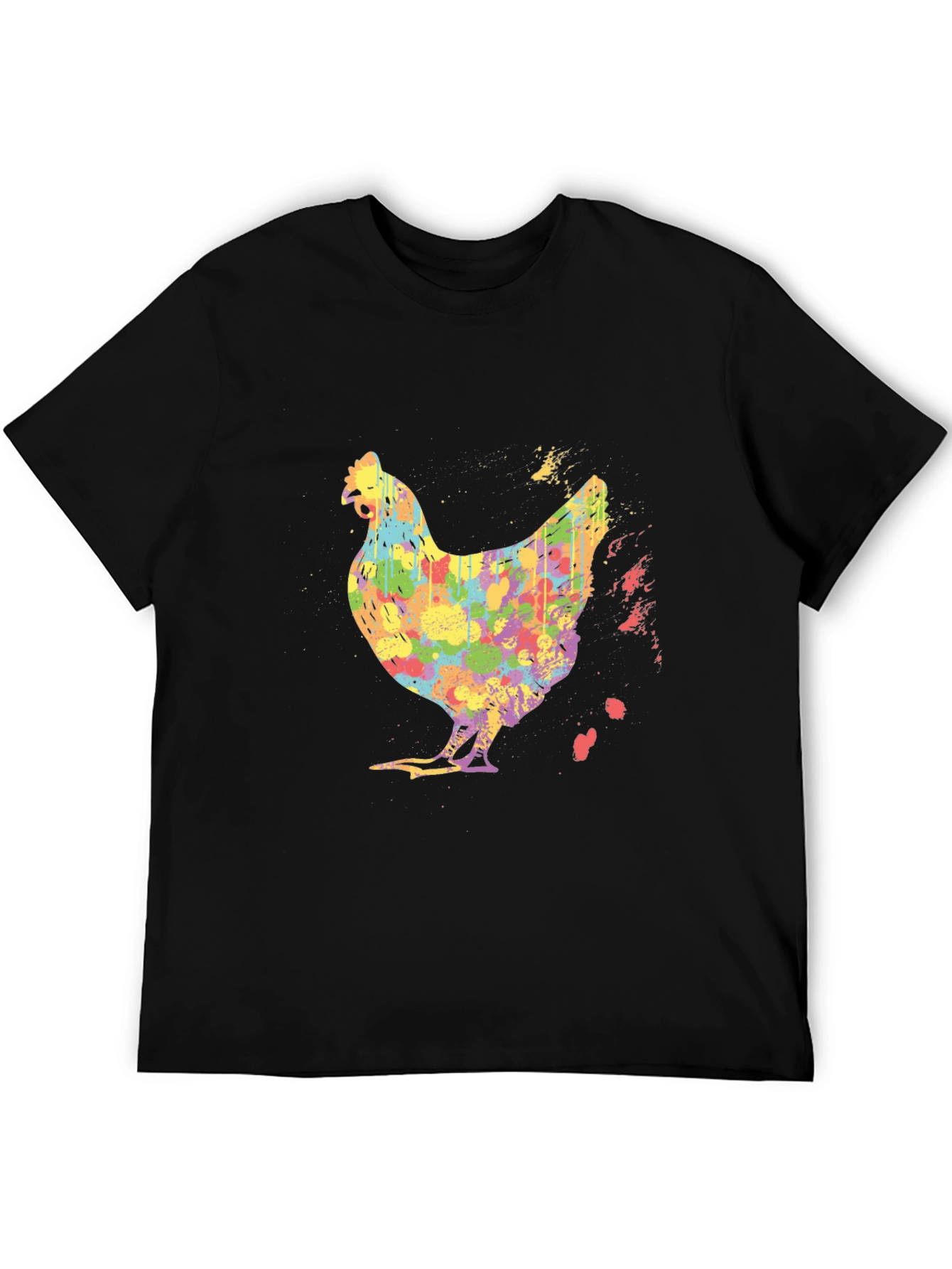 Colorful Chicken Graphic Tee - Mens Black T-Shirt