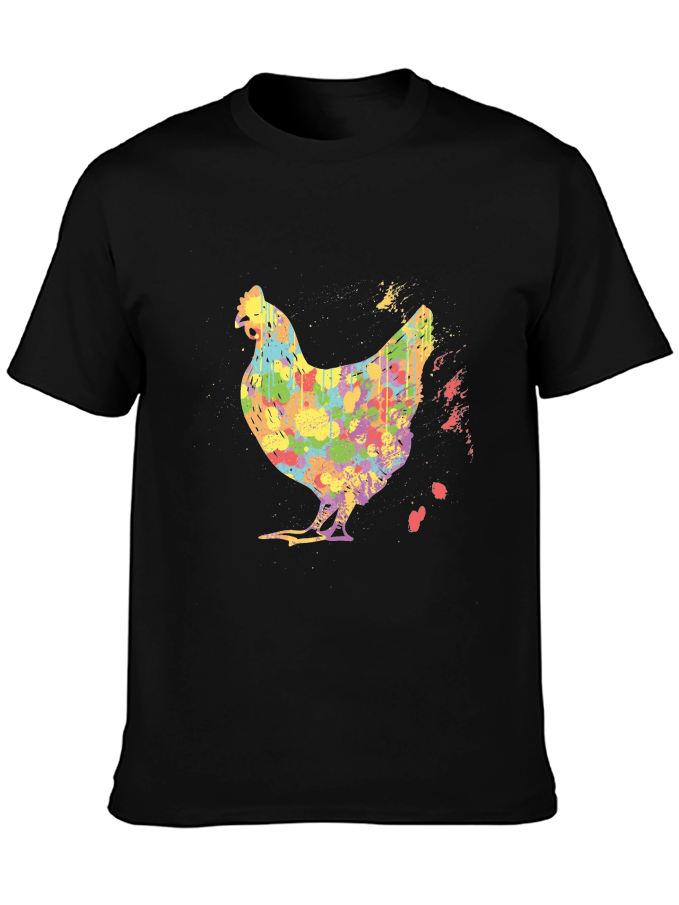 Colorful Chicken Graphic Tee - Mens Black T-Shirt