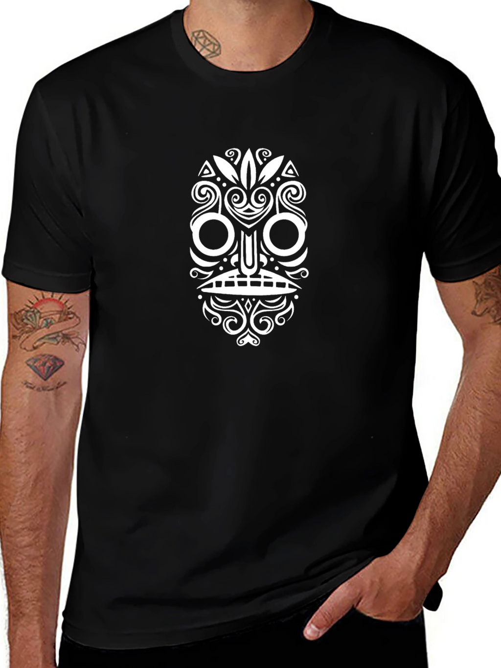 Tribal Mask Graphic Black T-Shirt