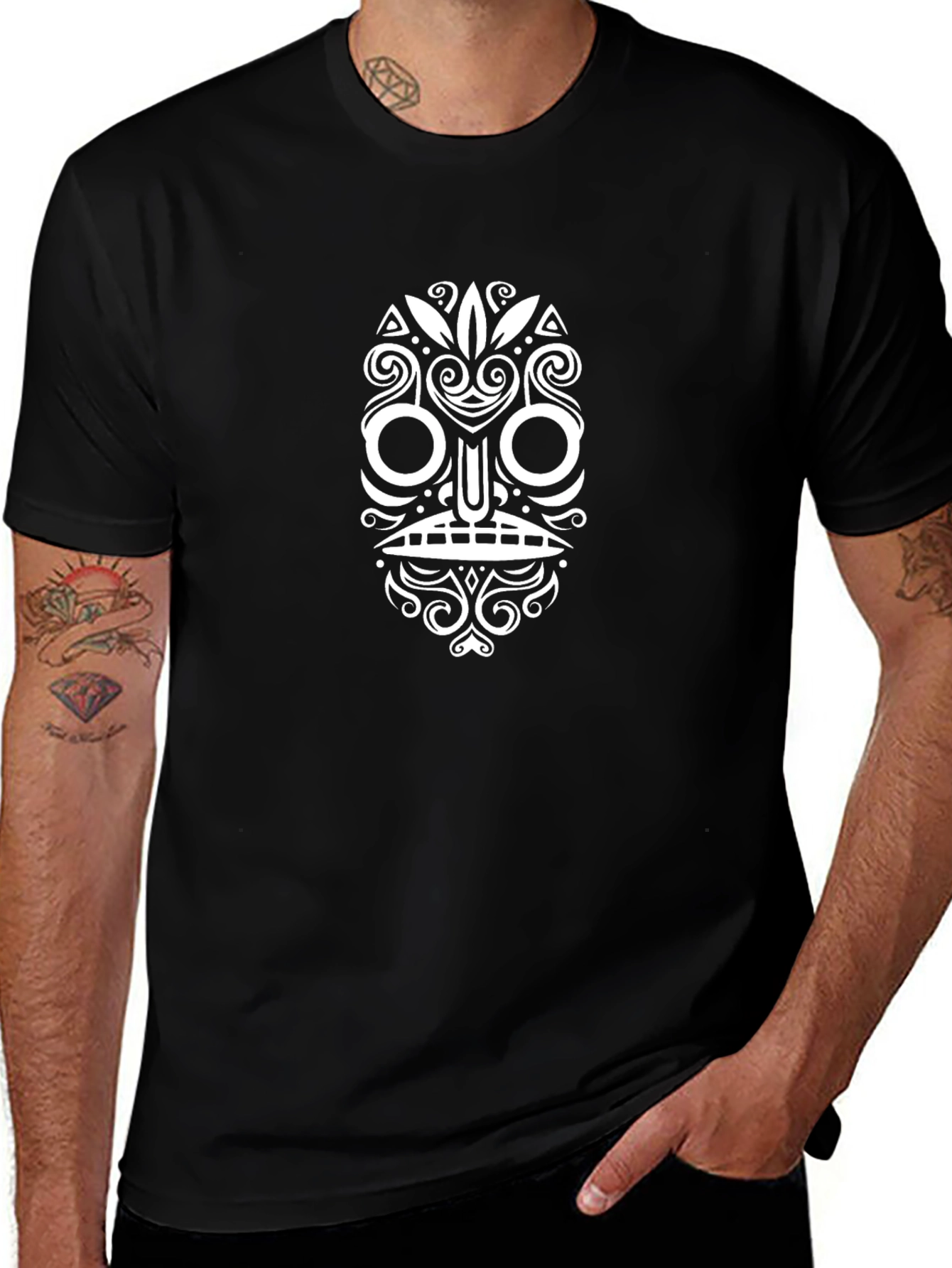 Tribal Mask Graphic Black T-Shirt
