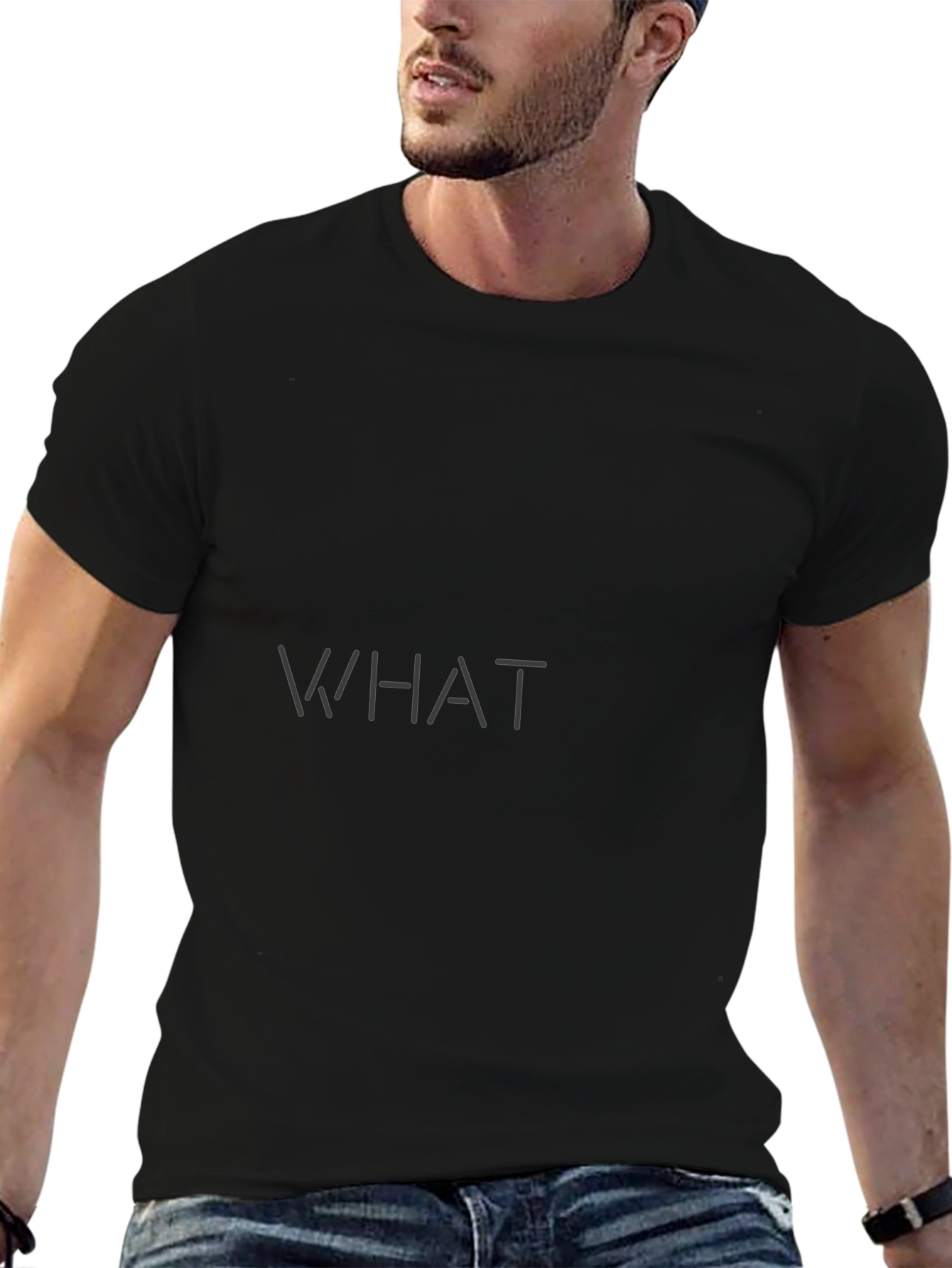 Mens Black WHAT Graphic Tee - Casual Short Sleeve Shirt