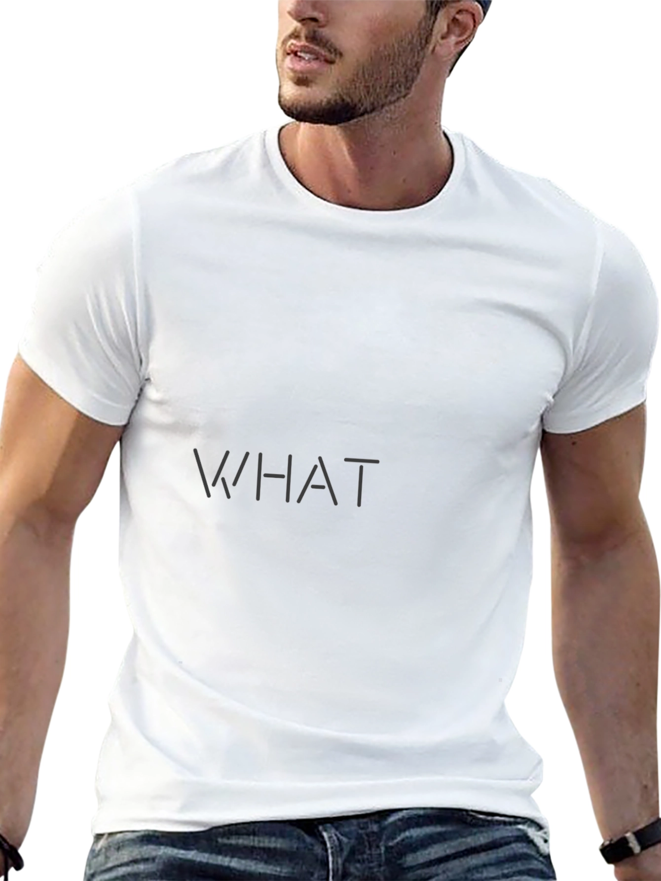 Mens Black WHAT Graphic Tee - Casual Short Sleeve Shirt