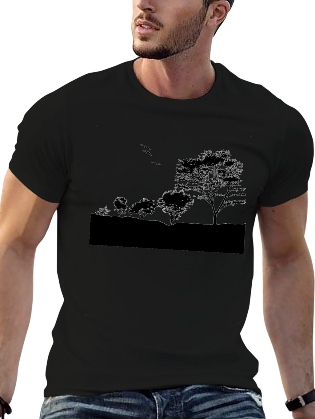 Nature Silhouette Graphic Tee - Black