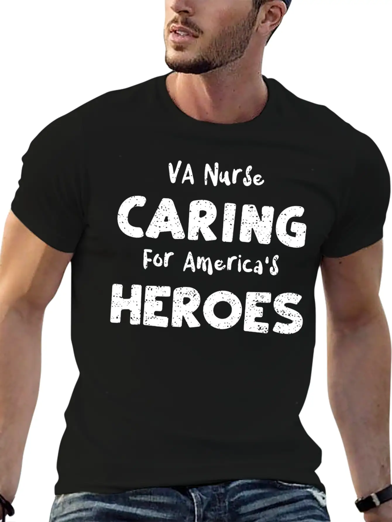 VA Nurse Caring For America's He... Breathable Soft Cotton T-Shirt – Timeless Casual Look