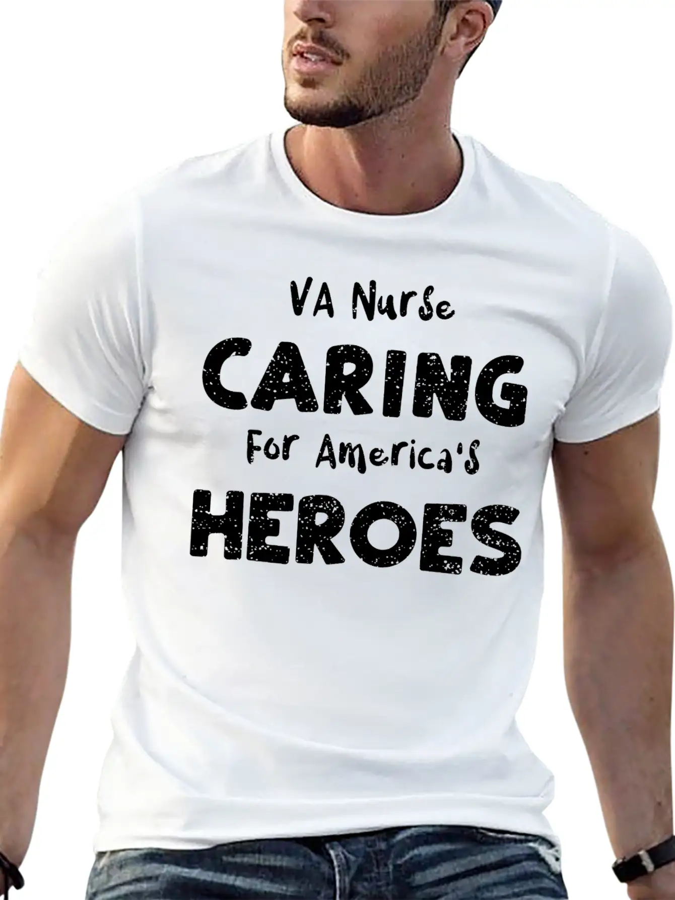 VA Nurse Caring For America's He... Breathable Soft Cotton T-Shirt – Timeless Casual Look