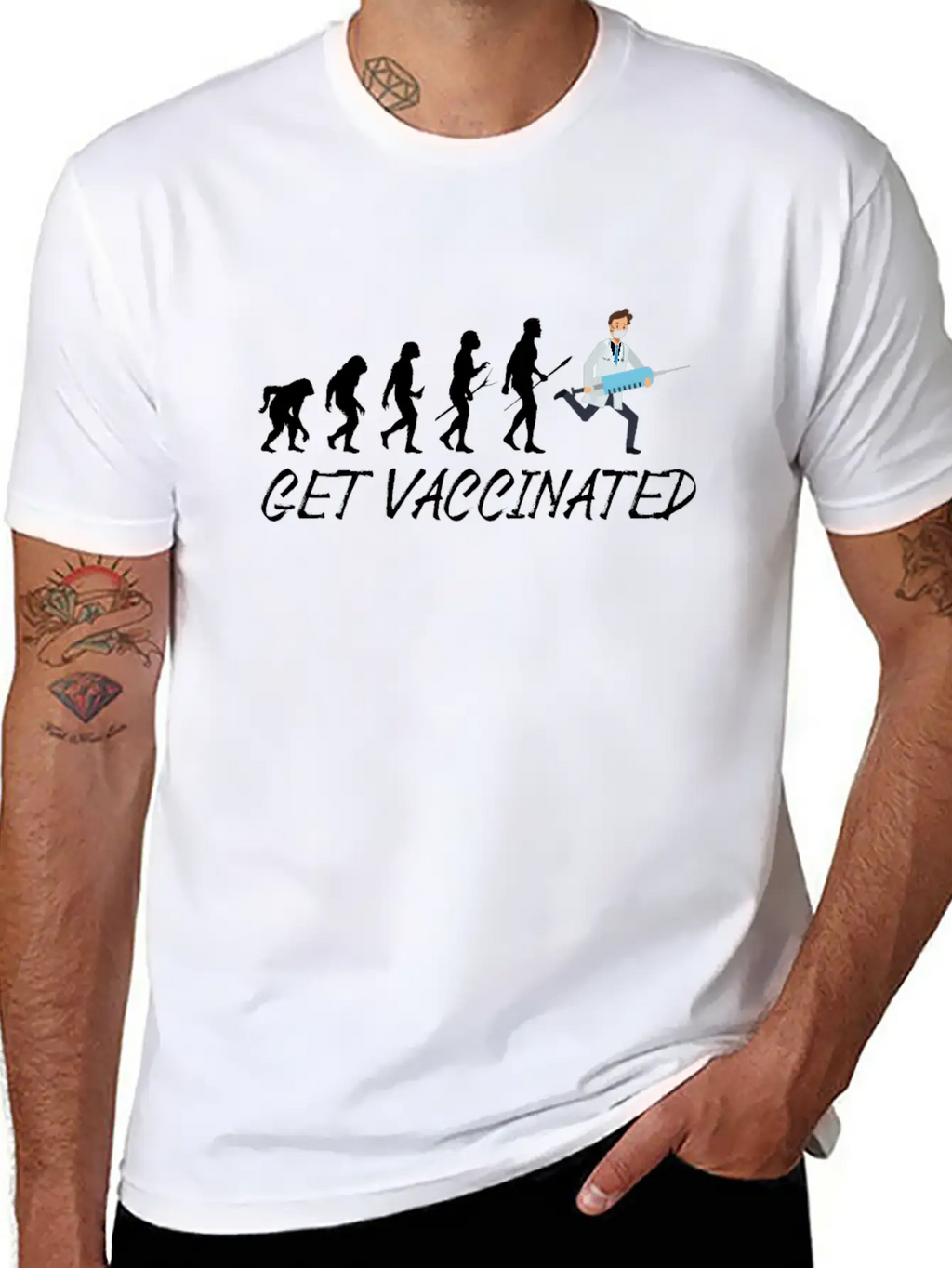Vaccinated 2021 I Am Vaccinated Evolution Flu Essential Cotton Tee For Daily Outfits – Unisex Style