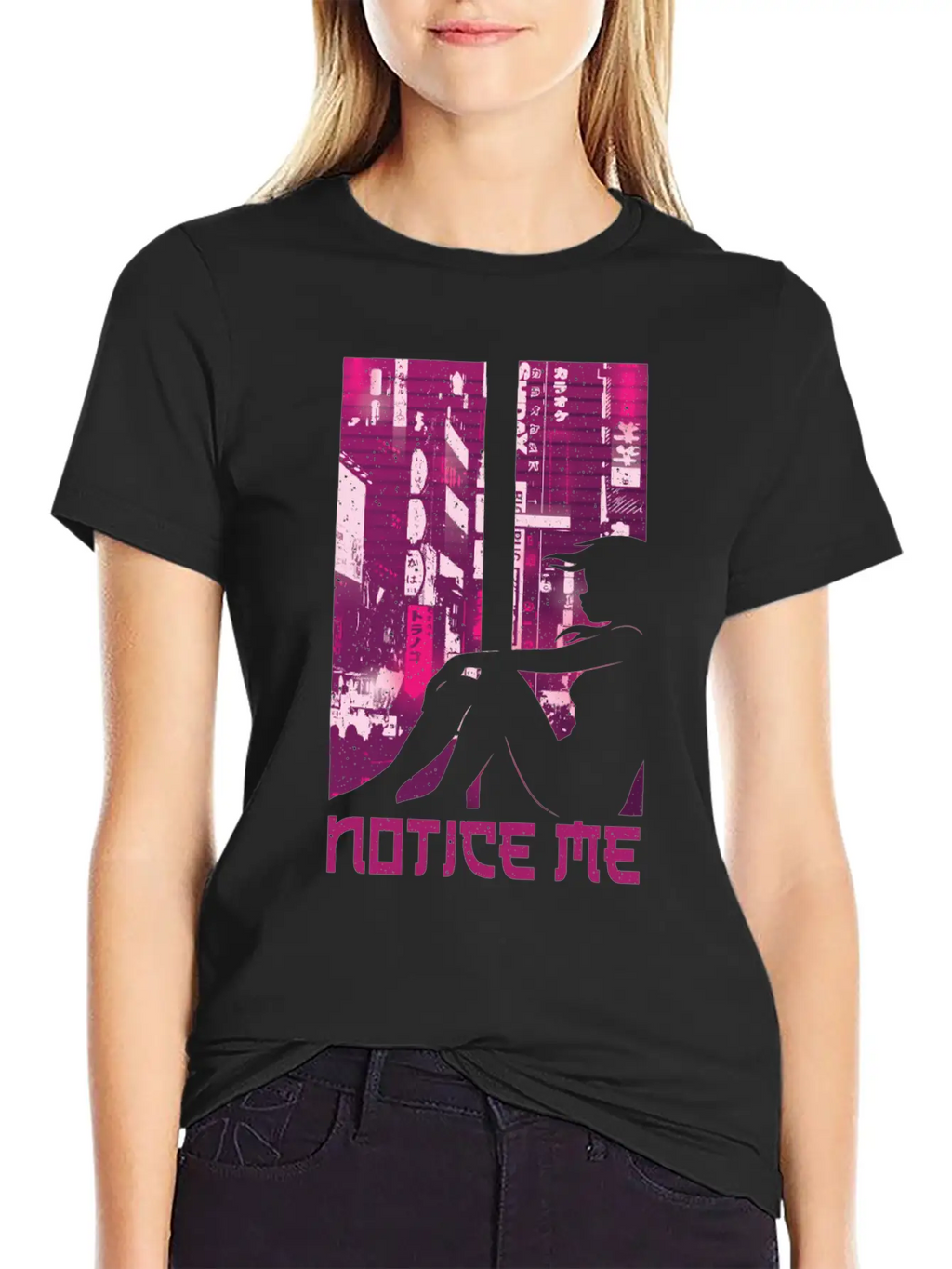 Vaporwave Aesthetic Notice Girl Japan Anime Otaku Unisex Casual T-Shirt – Clean Design For Daily Comfort