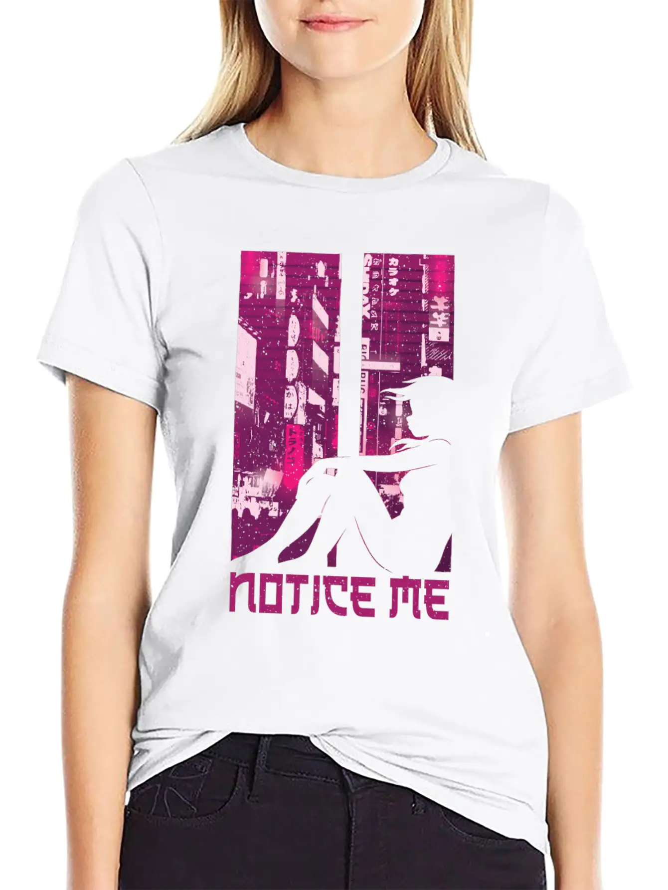 Vaporwave Aesthetic Notice Girl Japan Anime Otaku Unisex Casual T-Shirt – Clean Design For Daily Comfort
