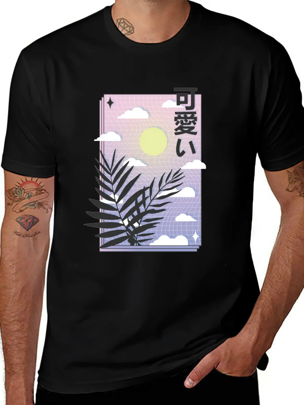Vaporwave Japanese Sky With Sun And Plants Unisex Casual T-Shirt – Clean Design For Daily Comfort