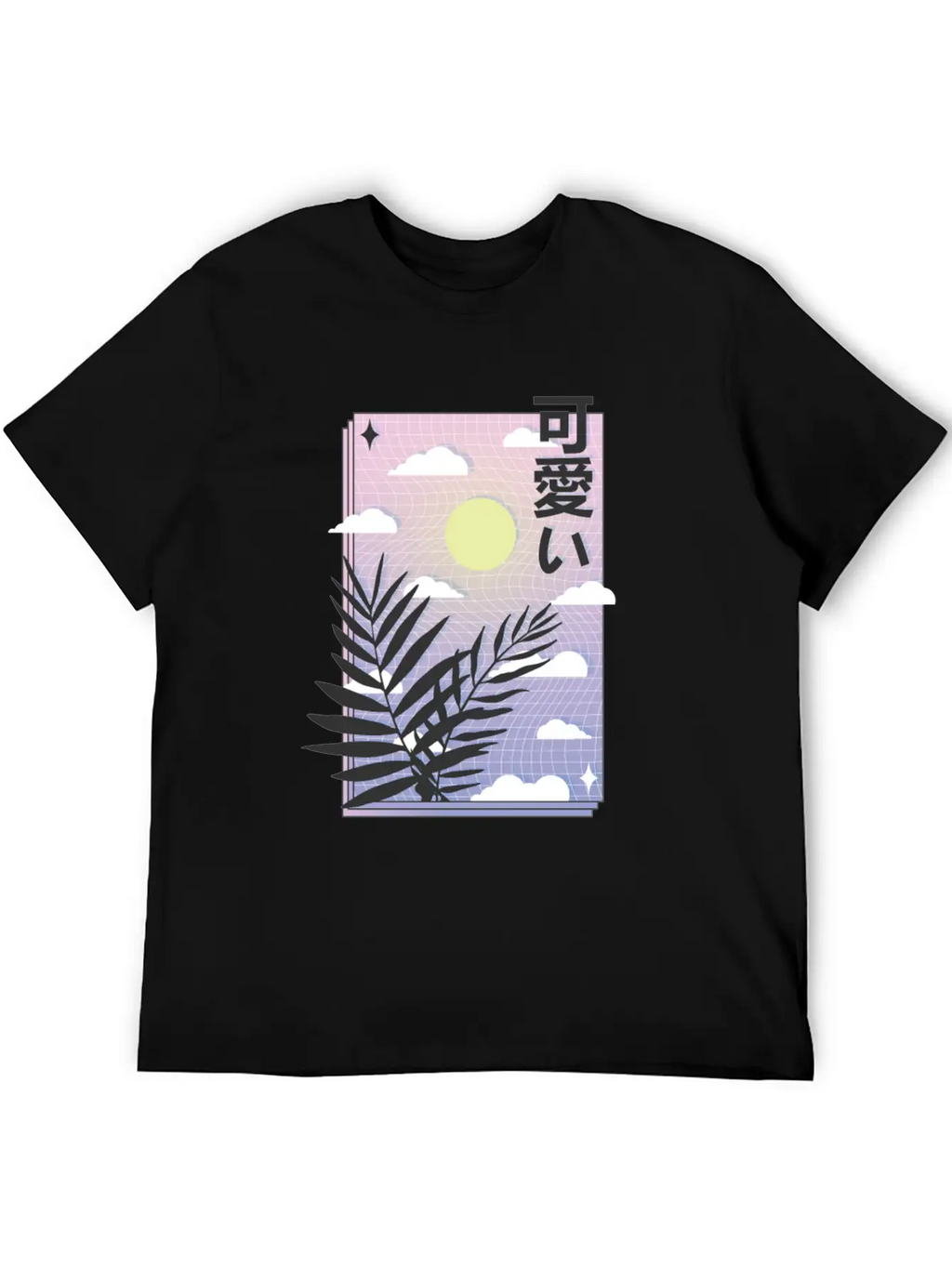 Vaporwave Japanese Sky With Sun And Plants Unisex Casual T-Shirt – Clean Design For Daily Comfort