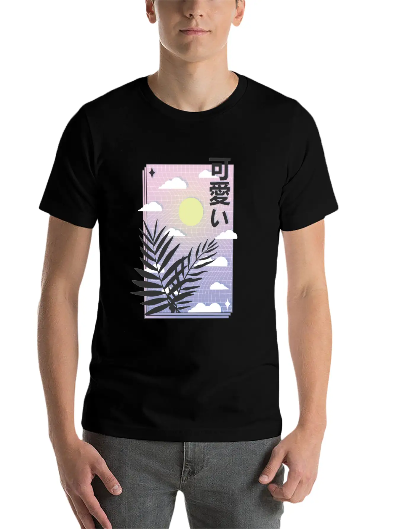 Vaporwave Japanese Sky With Sun And Plants Unisex Casual T-Shirt – Clean Design For Daily Comfort