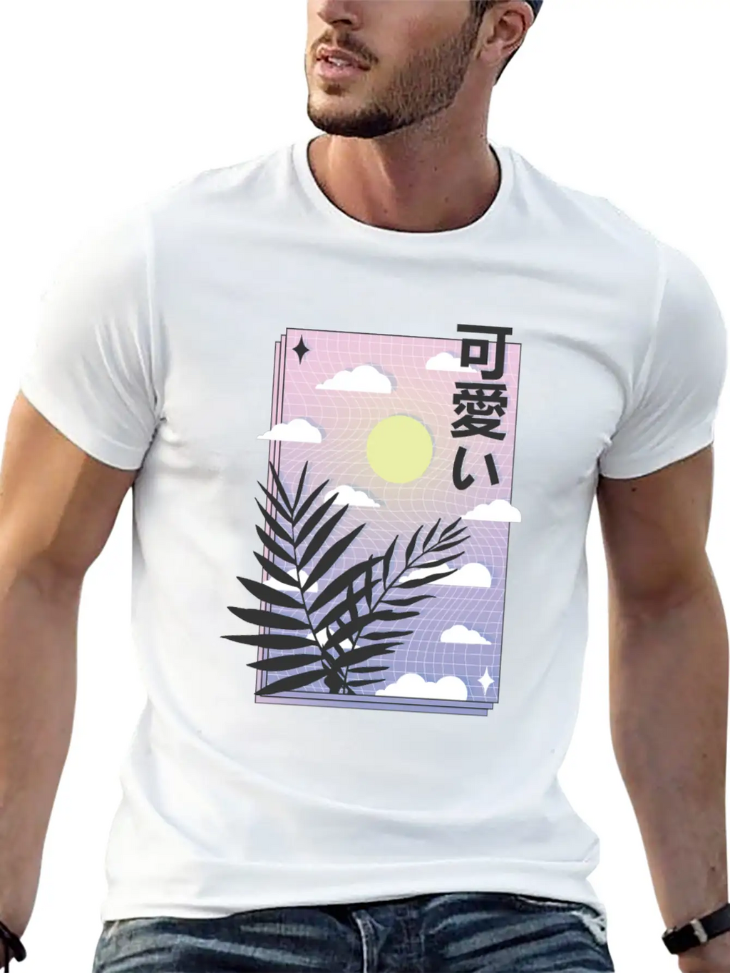 Vaporwave Japanese Sky With Sun And Plants Unisex Casual T-Shirt – Clean Design For Daily Comfort