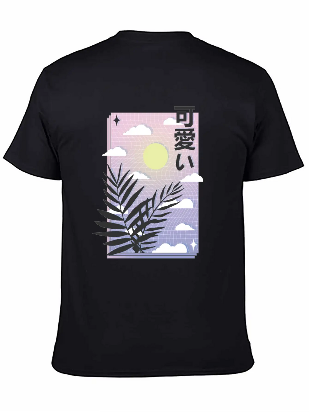 Vaporwave Japanese Sky With Sun And Plants Unisex Casual T-Shirt – Clean Design For Daily Comfort
