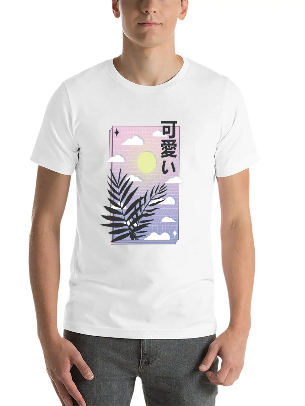 Vaporwave Japanese Sky With Sun And Plants Unisex Casual T-Shirt – Clean Design For Daily Comfort