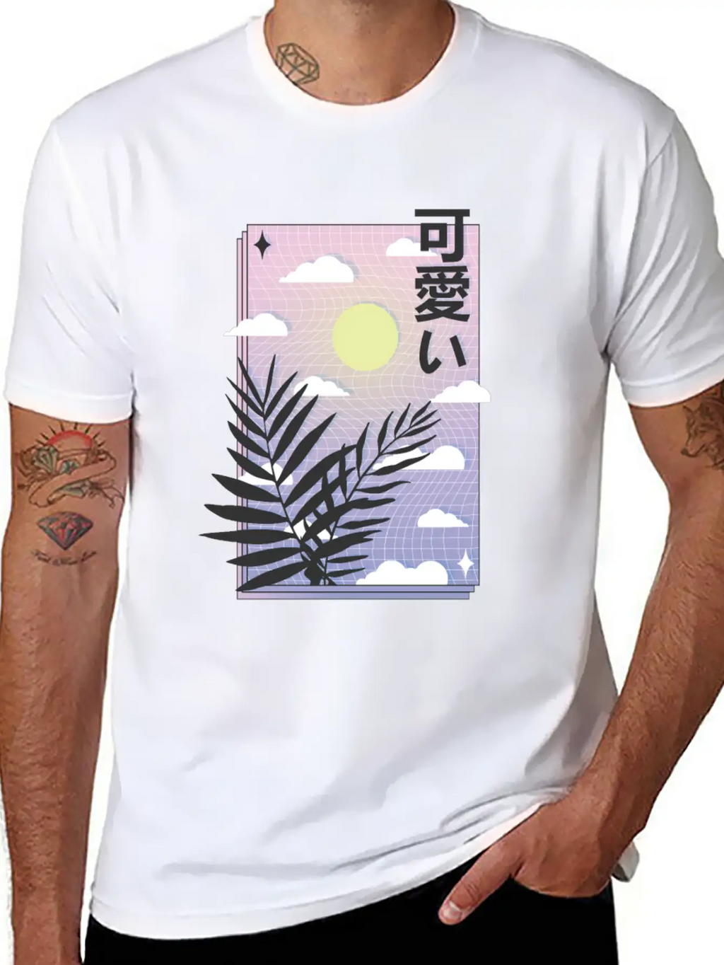 Vaporwave Japanese Sky With Sun And Plants Unisex Casual T-Shirt – Clean Design For Daily Comfort