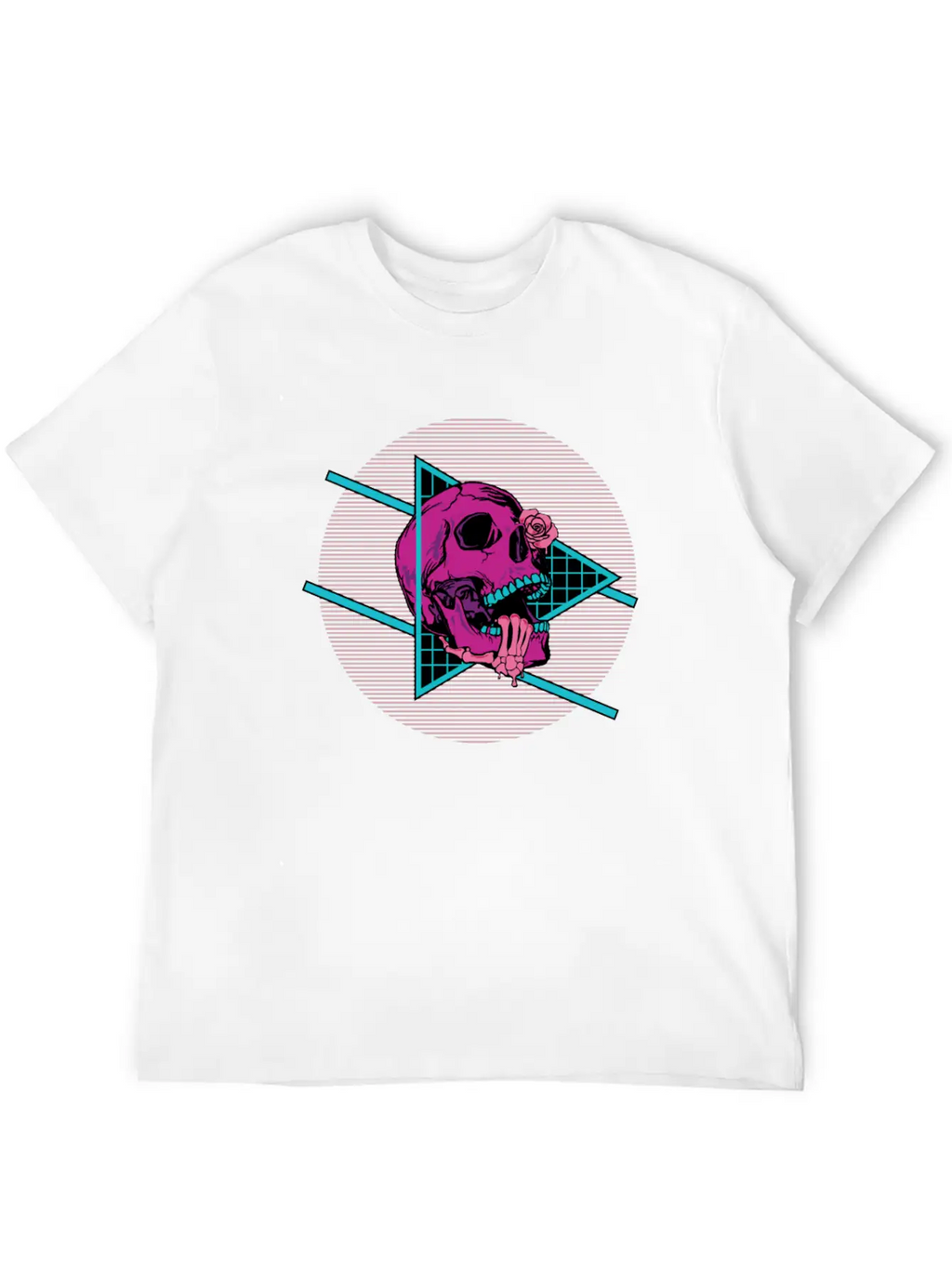 Vaporwave Synthwave Skeleton Rose Skull Unisex Short Sleeve Soft Cotton T-Shirt – Casual Everyday Wear