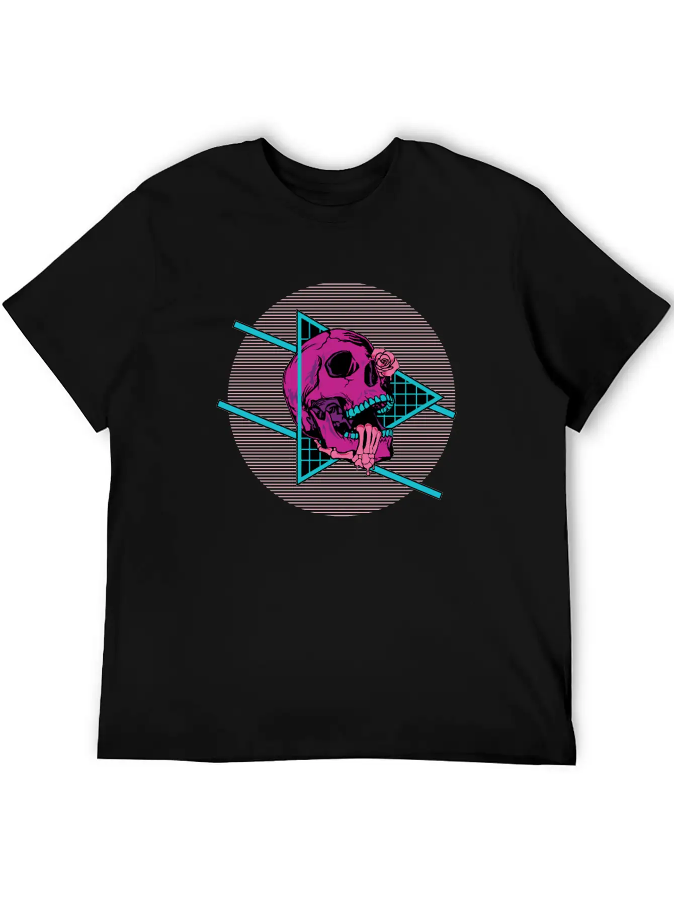 Vaporwave Synthwave Skeleton Rose Skull Unisex Short Sleeve Soft Cotton T-Shirt – Casual Everyday Wear