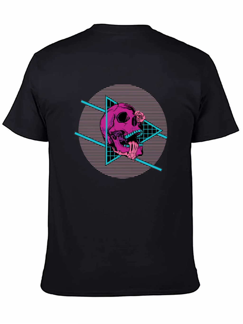 Vaporwave Synthwave Skeleton Rose Skull Unisex Short Sleeve Soft Cotton T-Shirt – Casual Everyday Wear