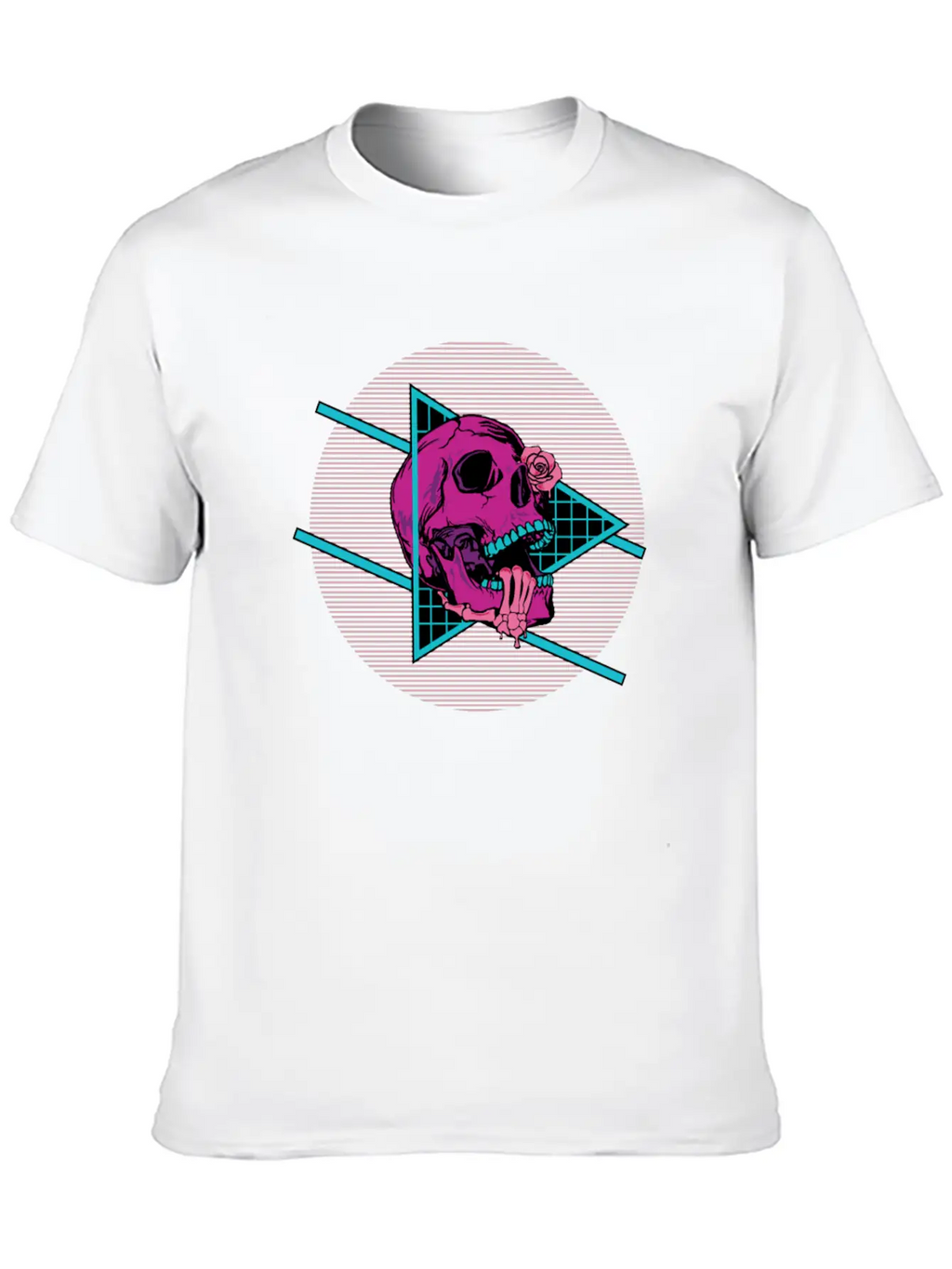 Vaporwave Synthwave Skeleton Rose Skull Unisex Short Sleeve Soft Cotton T-Shirt – Casual Everyday Wear