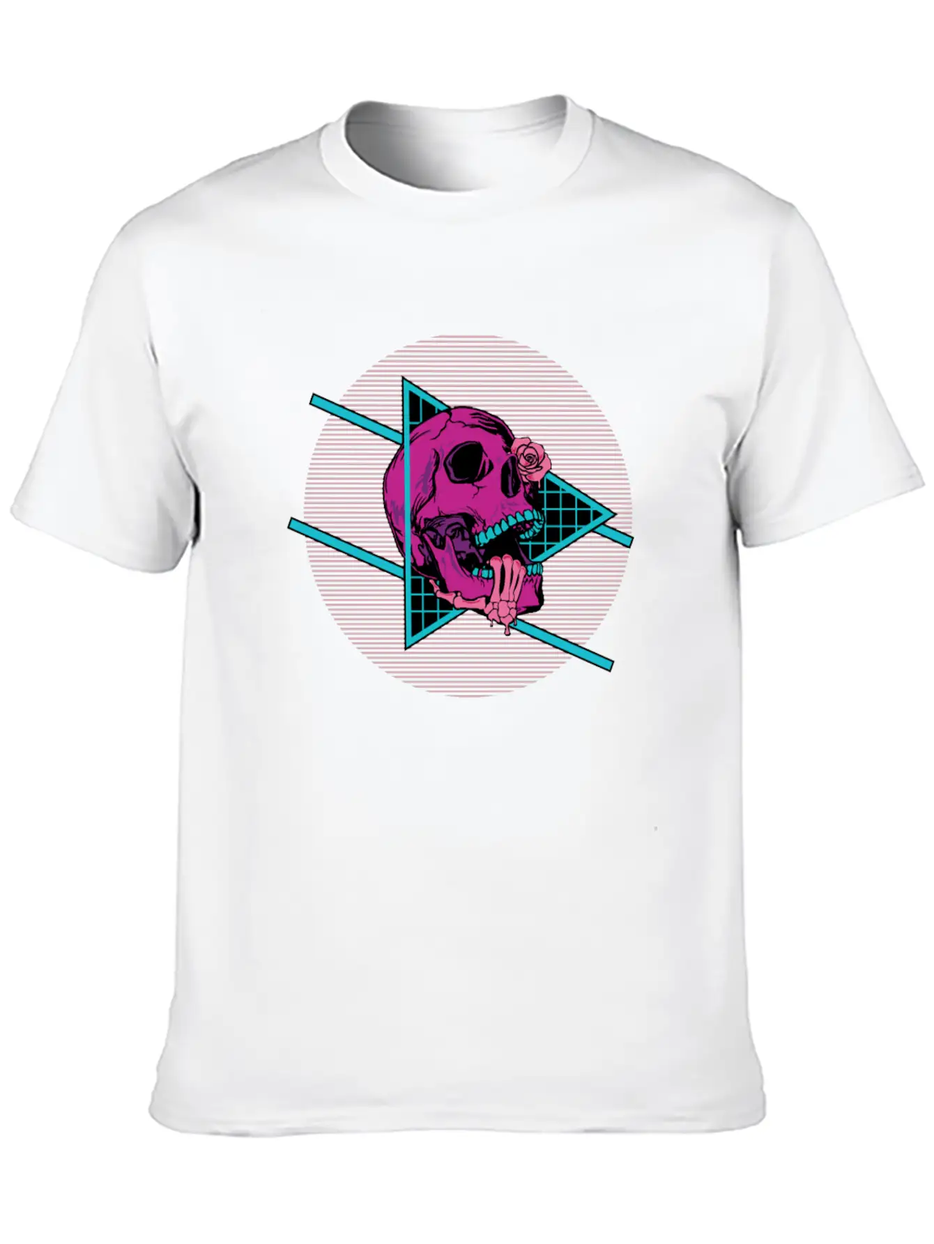 Vaporwave Synthwave Skeleton Rose Skull Unisex Short Sleeve Soft Cotton T-Shirt – Casual Everyday Wear