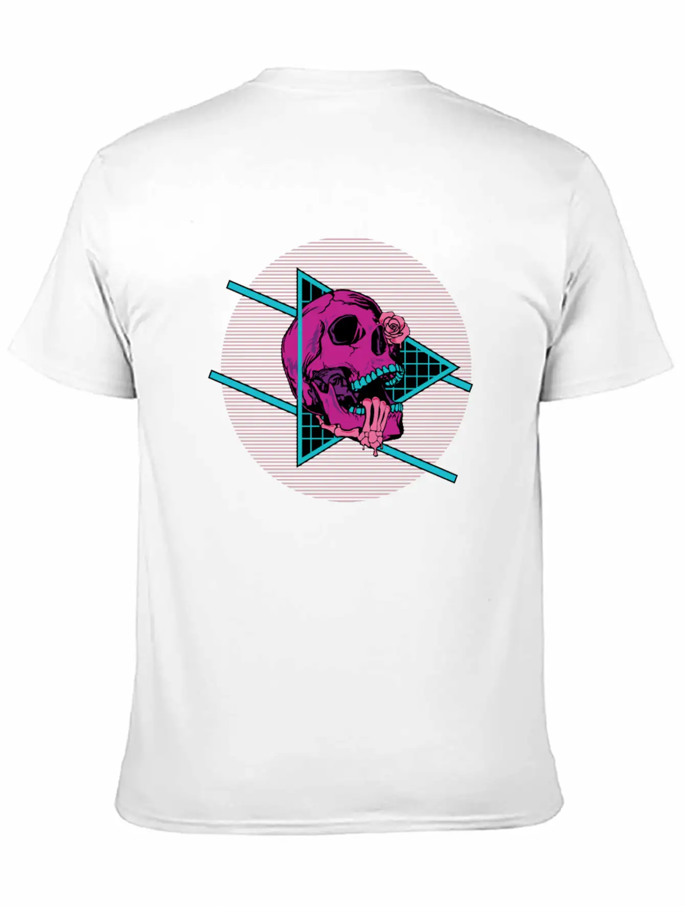 Vaporwave Synthwave Skeleton Rose Skull Unisex Short Sleeve Soft Cotton T-Shirt – Casual Everyday Wear