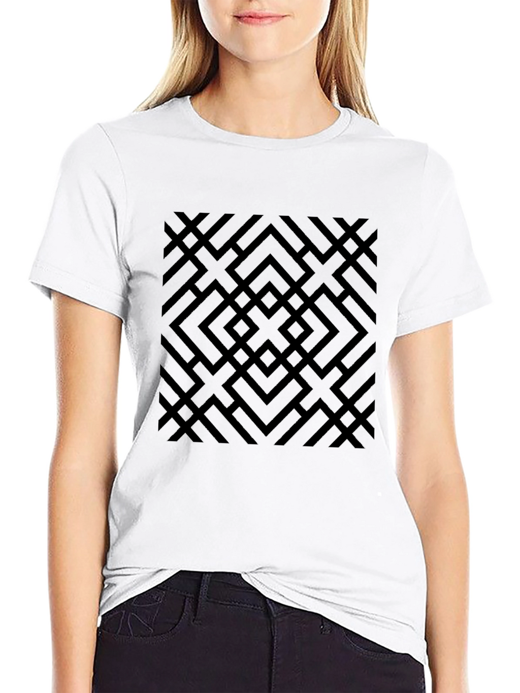 Abstract Geometric Patterned Black T-Shirt