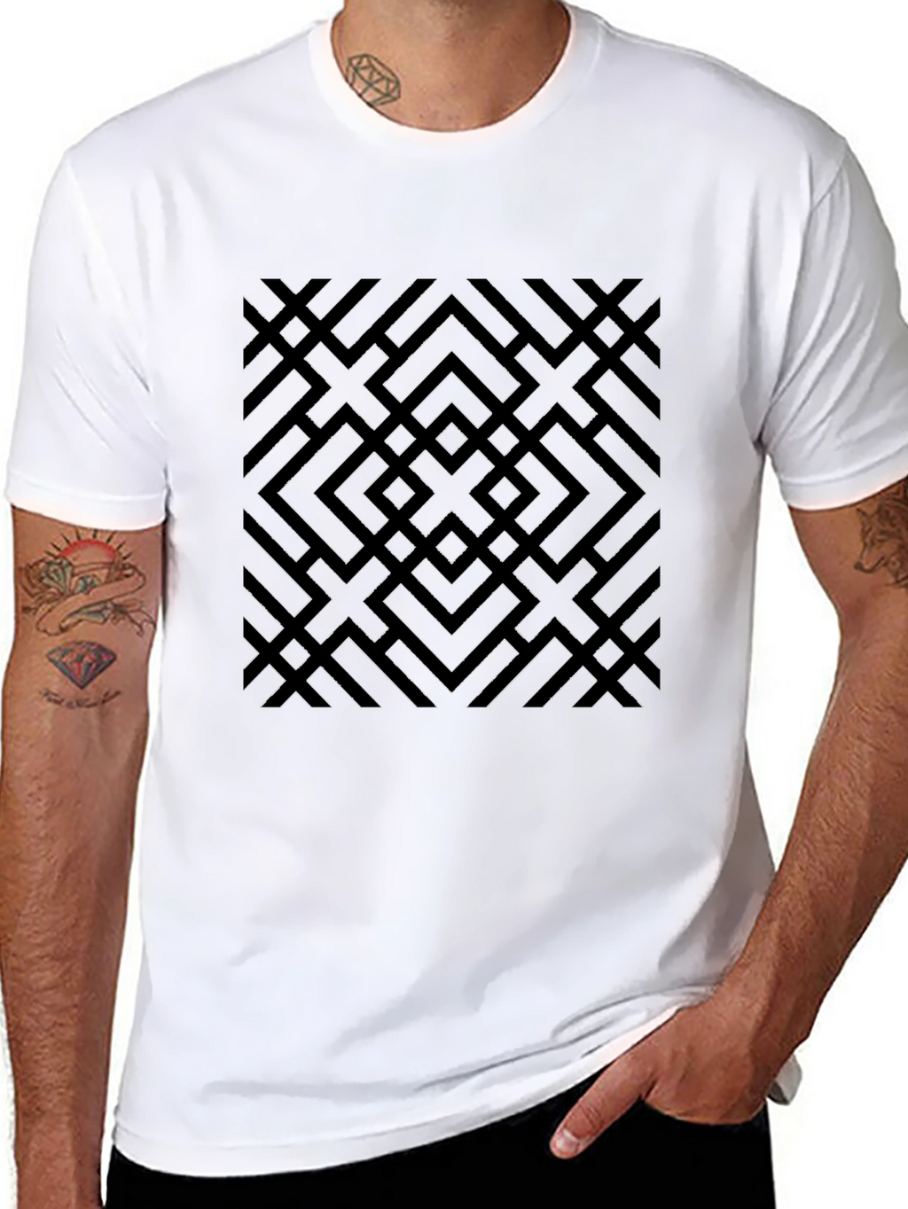 Abstract Geometric Patterned Black T-Shirt