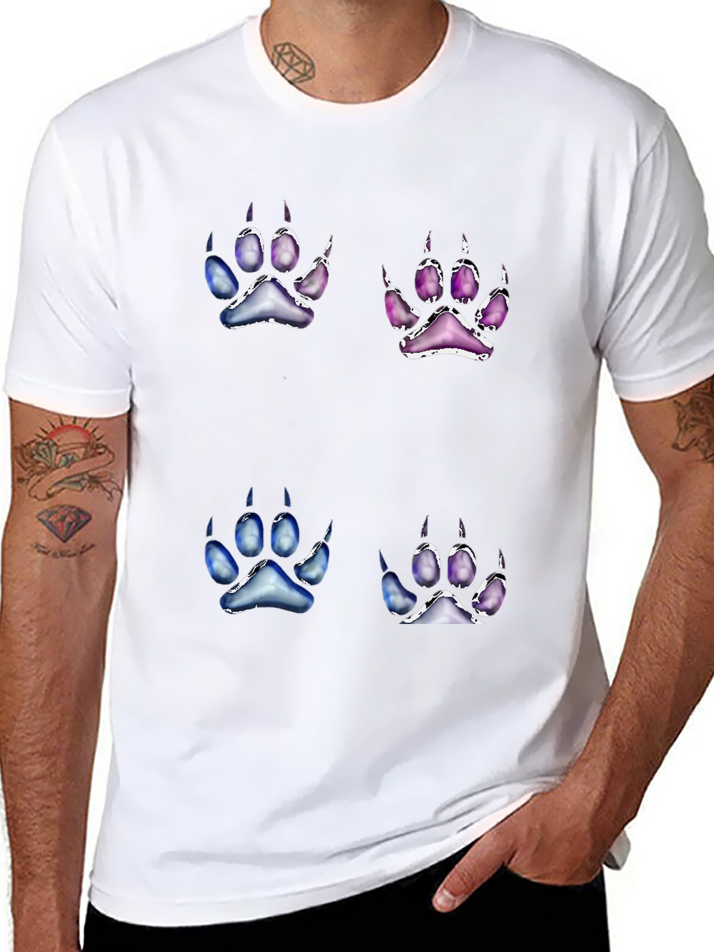 Unique Paw Print Graphic Tee - Black Cotton Blend