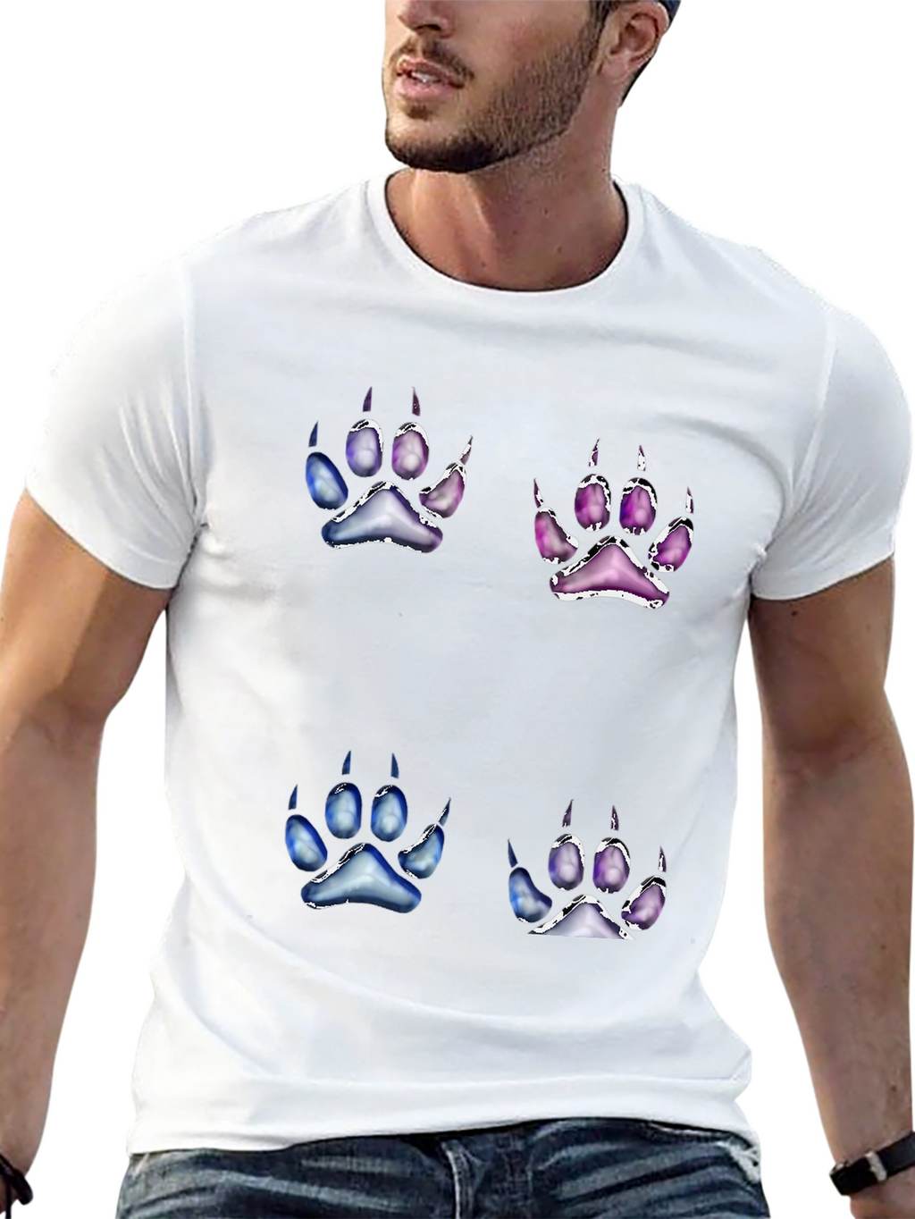 Unique Paw Print Graphic Tee - Black Cotton Blend