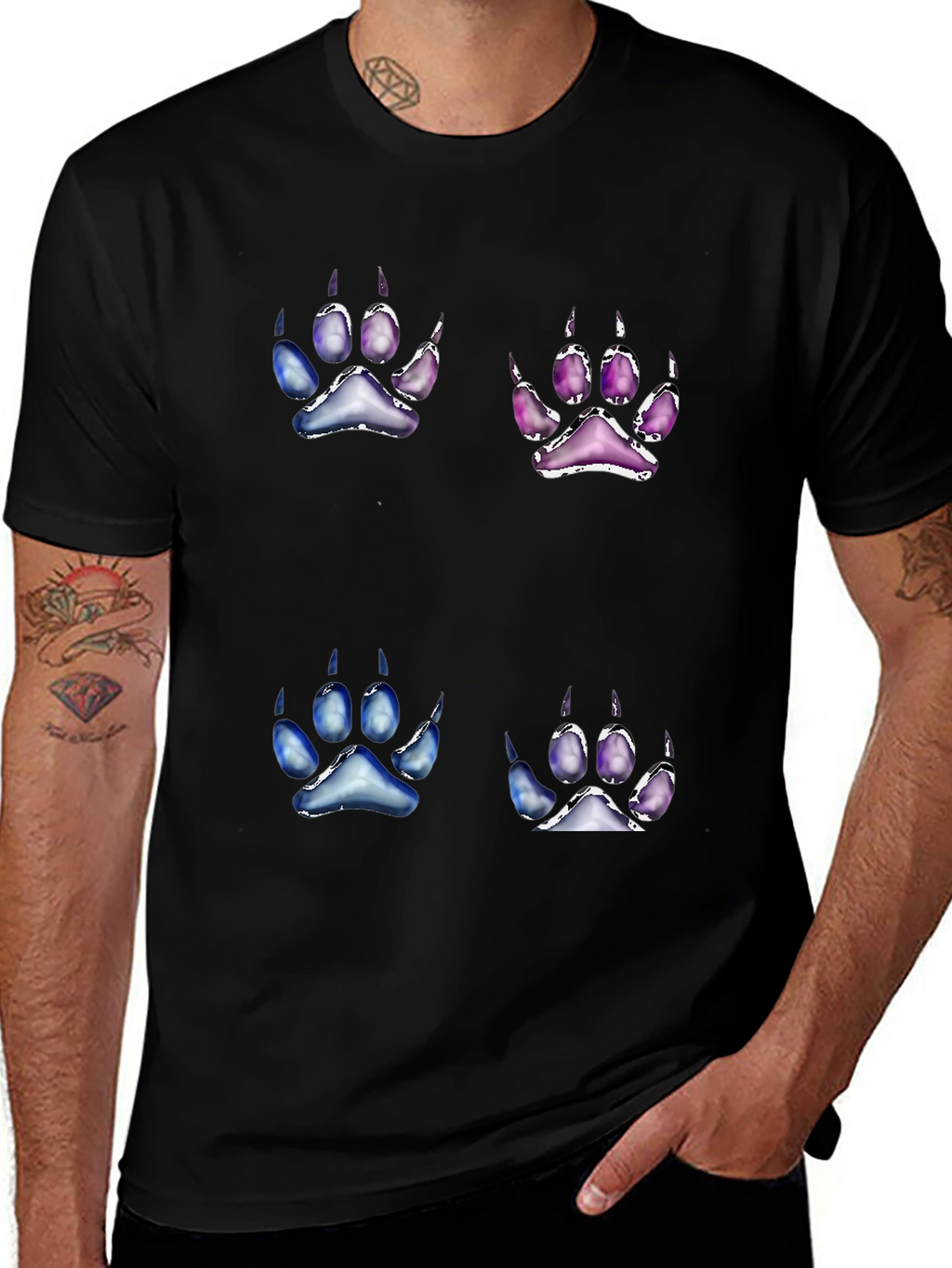 Unique Paw Print Graphic Tee - Black Cotton Blend